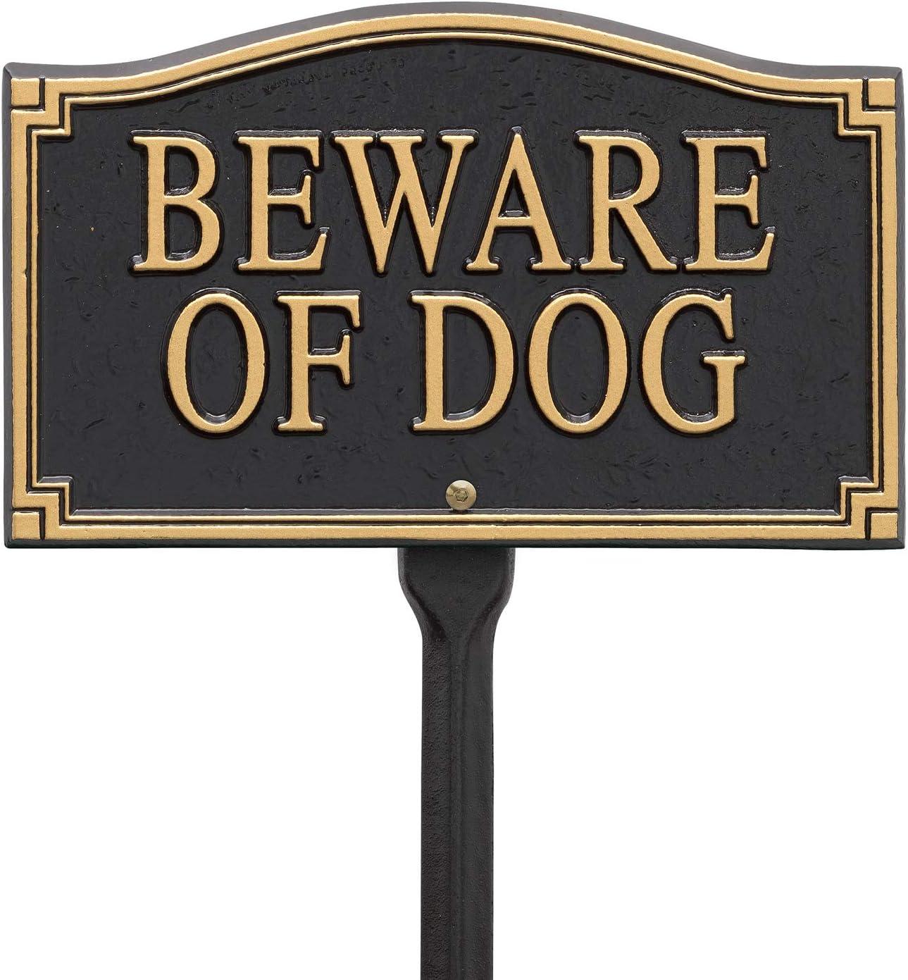 Black and Gold Aluminum Beware of Dog Garden Sign