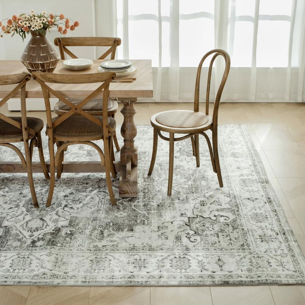 Gray 5' x 7' Vintage Washable Non-Slip Area Rug