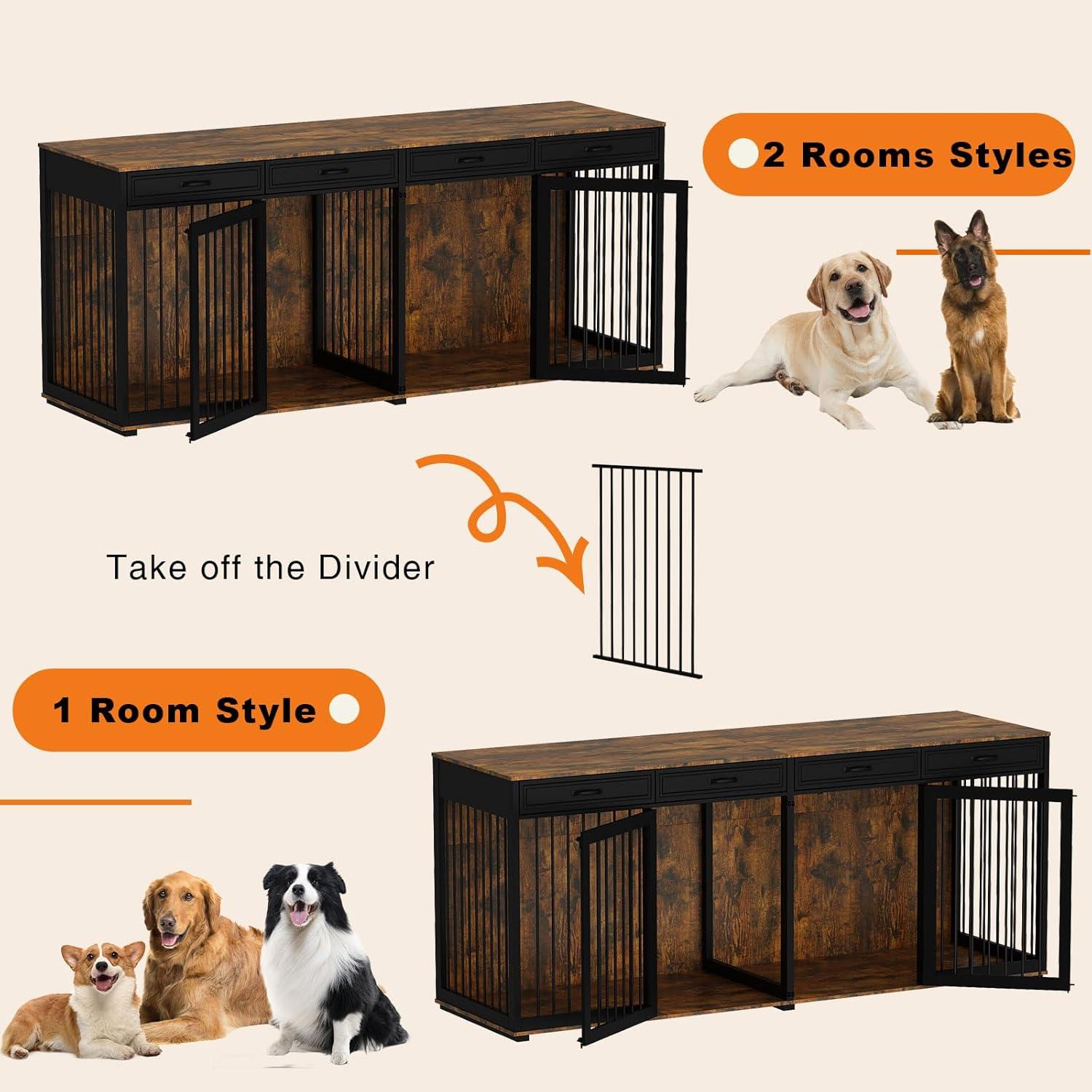 Famapy Spacious Large Double Dog Cage Furniture with Multiple Drawers Black