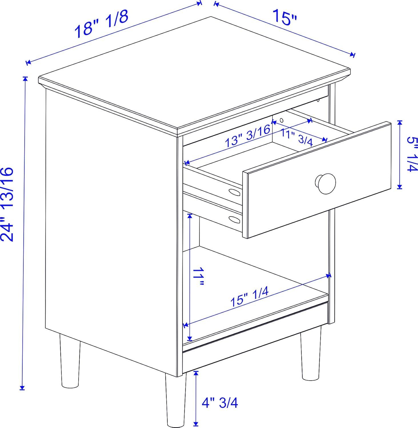 White Solid Wood 1-Drawer Nightstand with Shelf