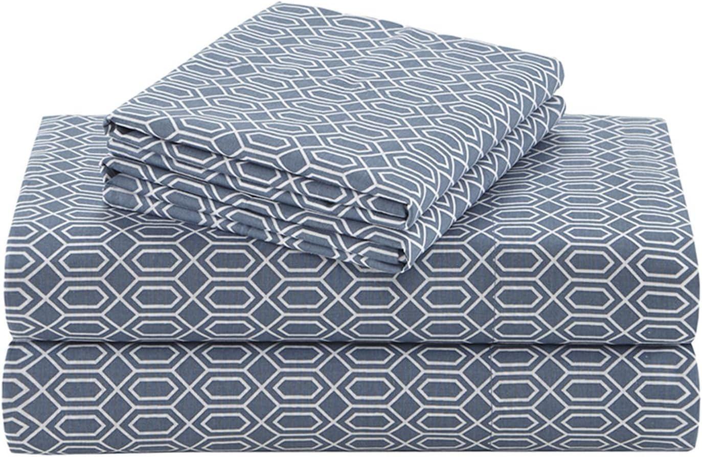 Comfort Spaces Diamond 100% Cotton Printed Sheet Set, Queen, Blue