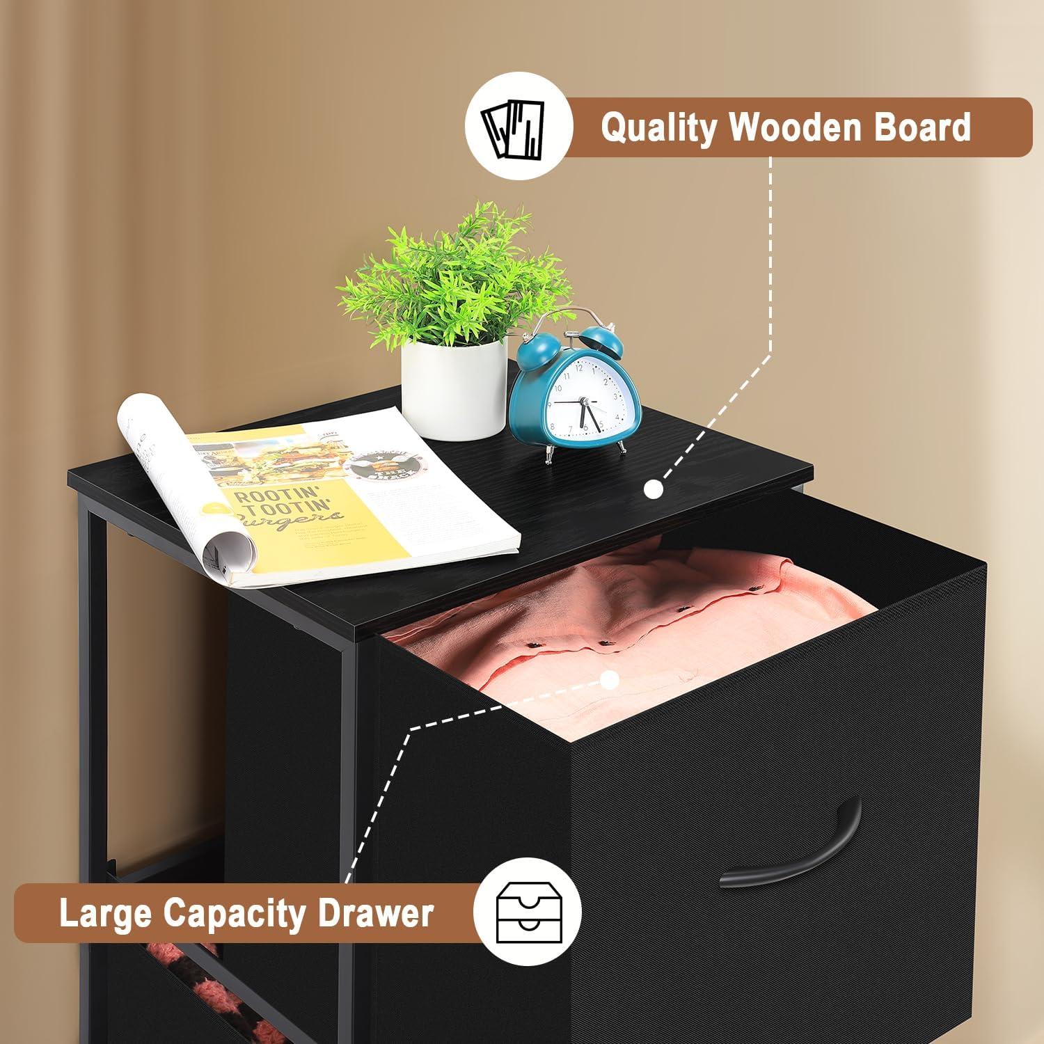 ZUNMOS 4 Drawer Fabric Dresser for Bedroom, Tall Chest of Drawer Organizer Storage Cabinet for Closet, Entryway, Black