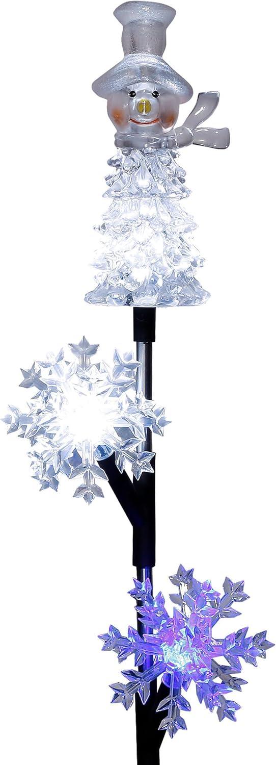 Solar Snowflake and Snowman LED Lawn Stake, 34-Inch, Multicolor Plastic