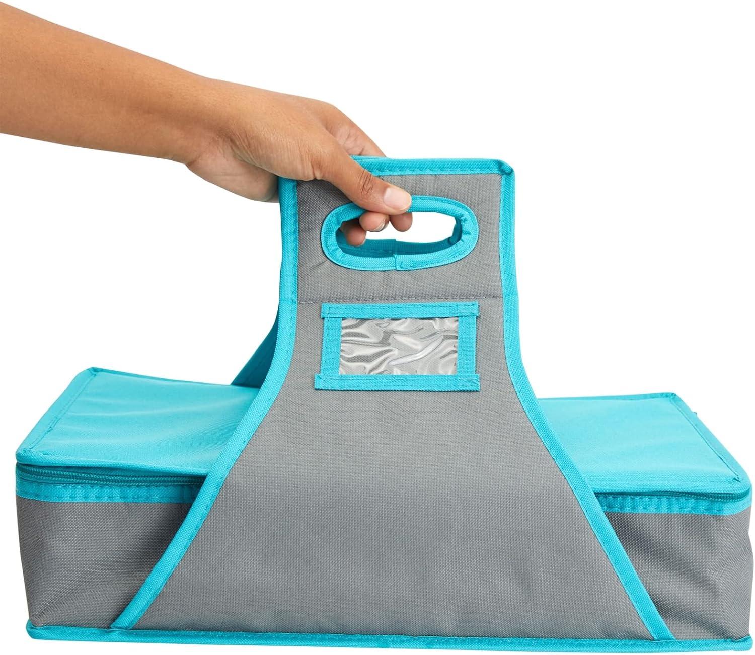 Juvale Thermal Insulated Casserole Carrier - Food Warmer Bag Container for Hot Lunch, Transport (Teal and Gray, 16x10x4 In)