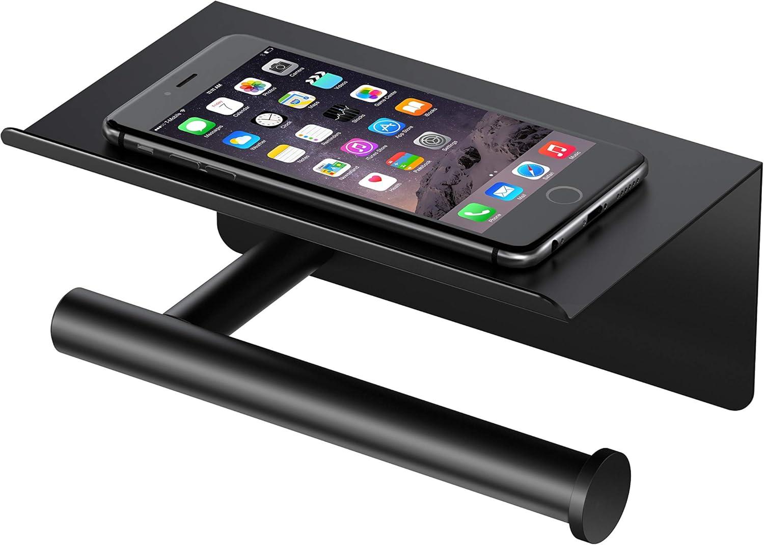 Gatco 1420MX Latitude II Toilet Paper Holder with Mobile Shelf, Matte Black