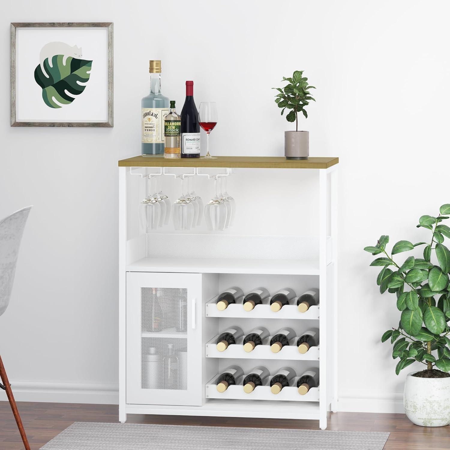 White MDF and Iron Wine Bar Cabinet with Storage