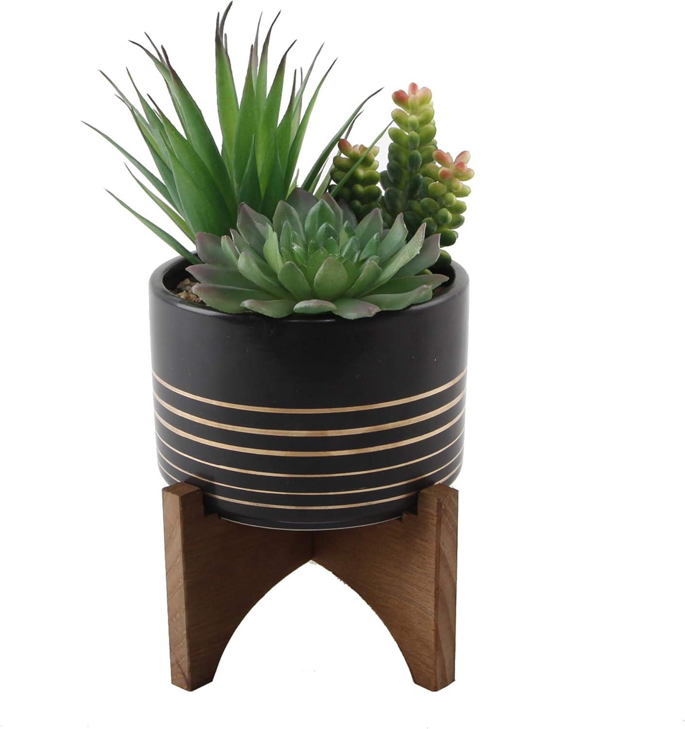 4.75" Ceramic Planter on Wood Stand