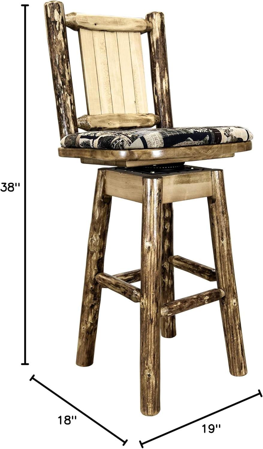 Glacier Country Collection Counter Height Barstool w/ Back & Swivel, Woodland Upholstery w/ Laser Engraved Bear Design