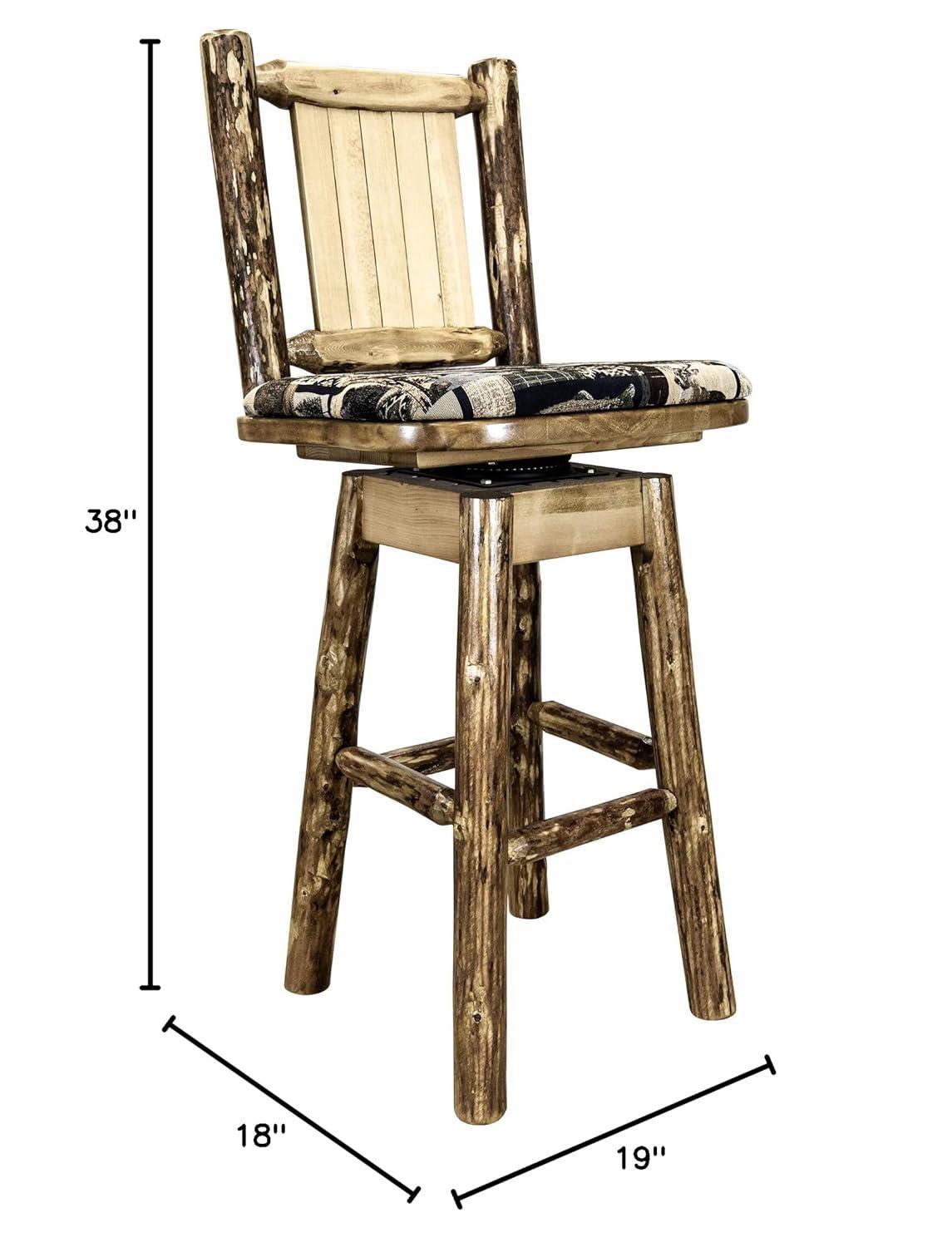 Glacier Country Collection Counter Height Barstool w/ Back & Swivel, Woodland Upholstery w/ Laser Engraved Bear Design