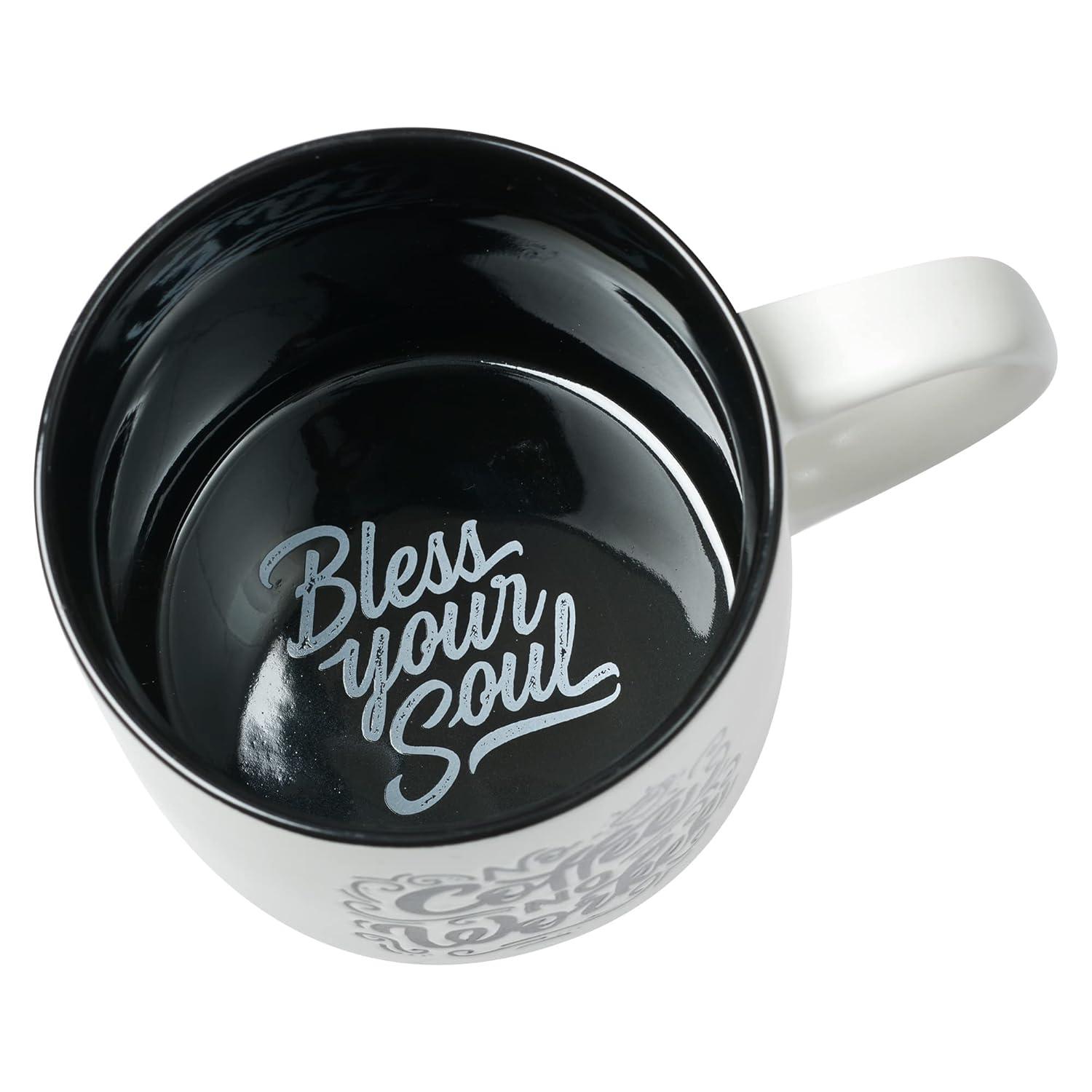 Bless Your Soul XL White Coffee Mug Give Up Coffee No Quitter, Funny Birthday Gifts for Women/Men, Mom, Dad Co-worker, Retro-Inspired Designs - 15oz Cup