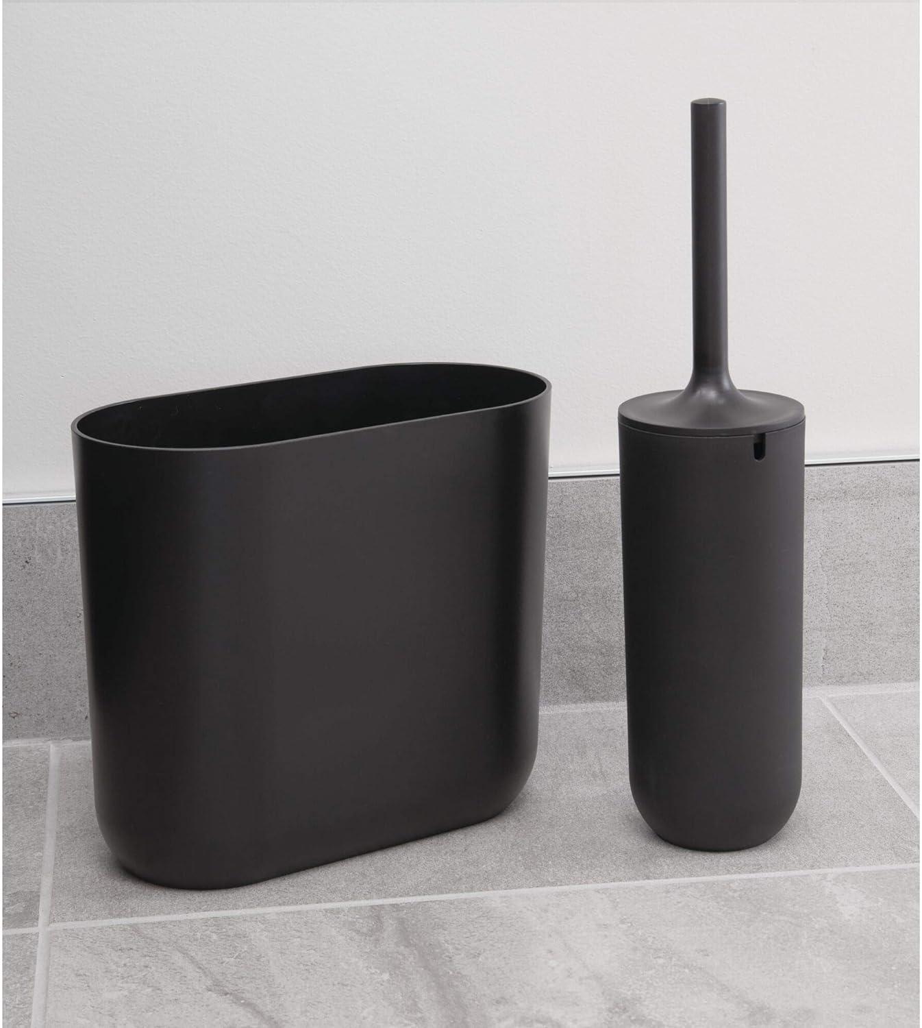 Slim Matte Black Plastic Bathroom Wastebasket