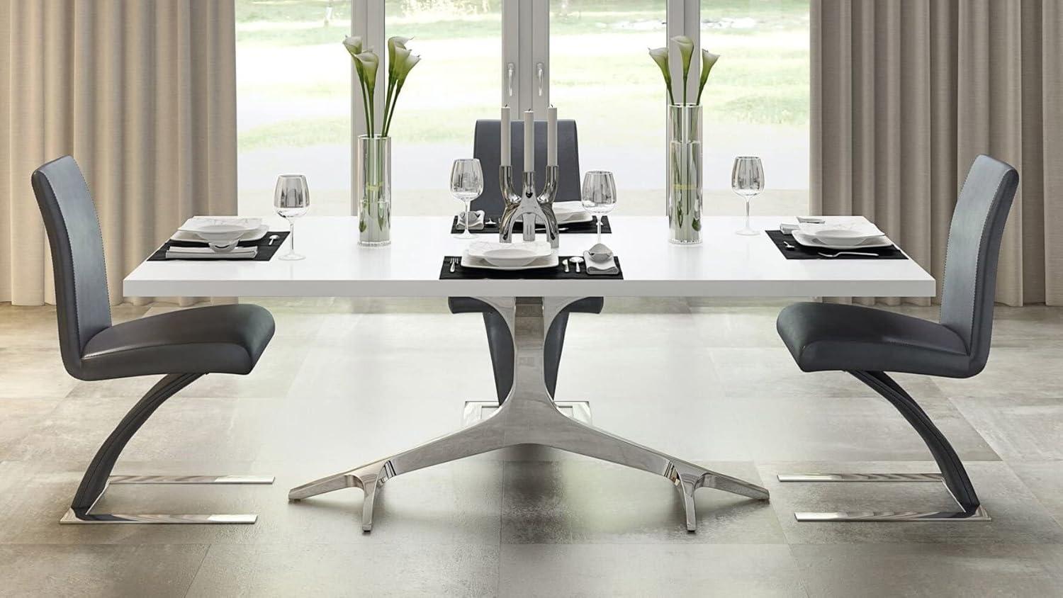 Contemporary White Gloss Dining Table with Stainless Steel Base