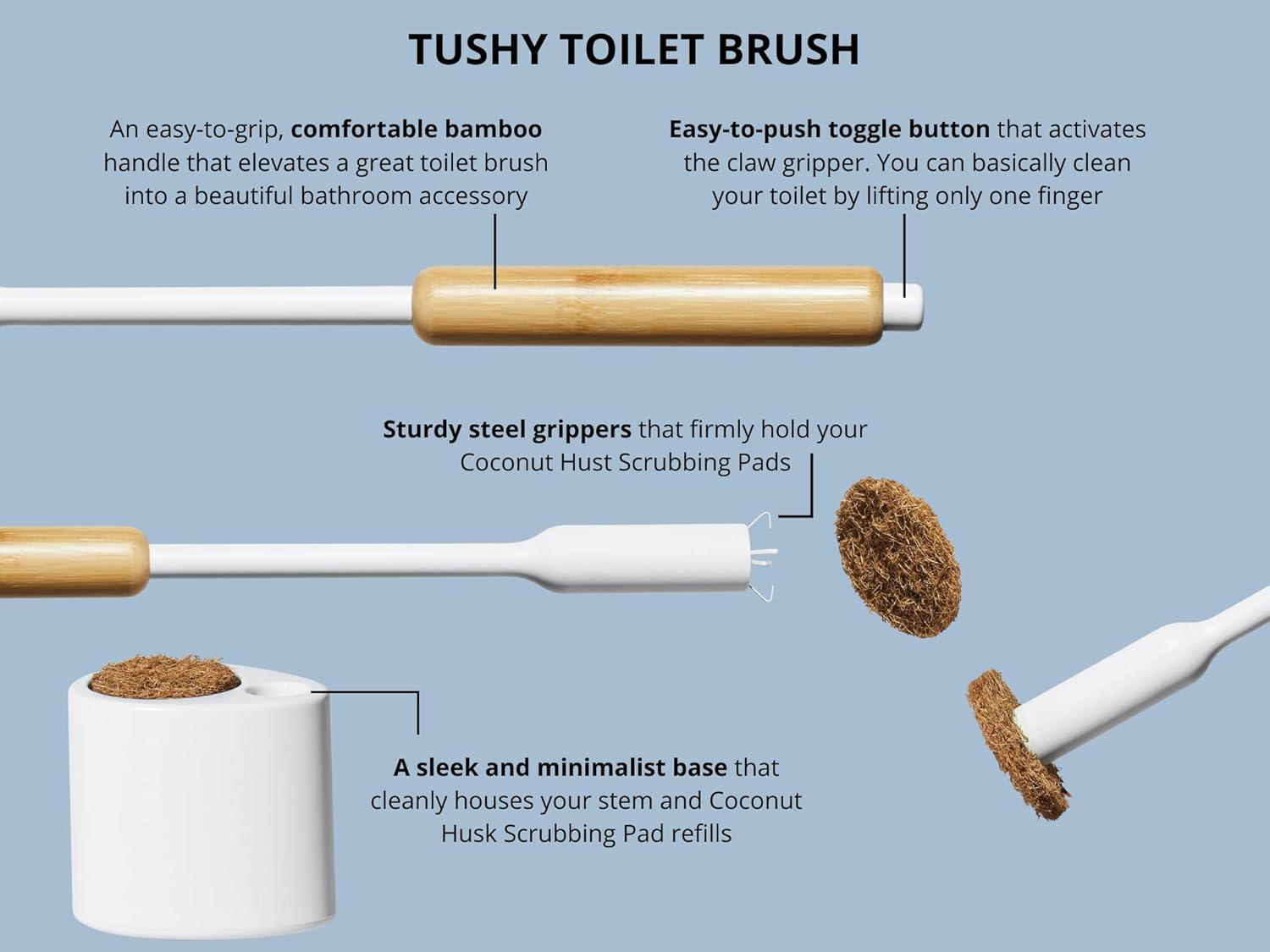 Eco-Friendly Bamboo and White Toilet Brush with Holder