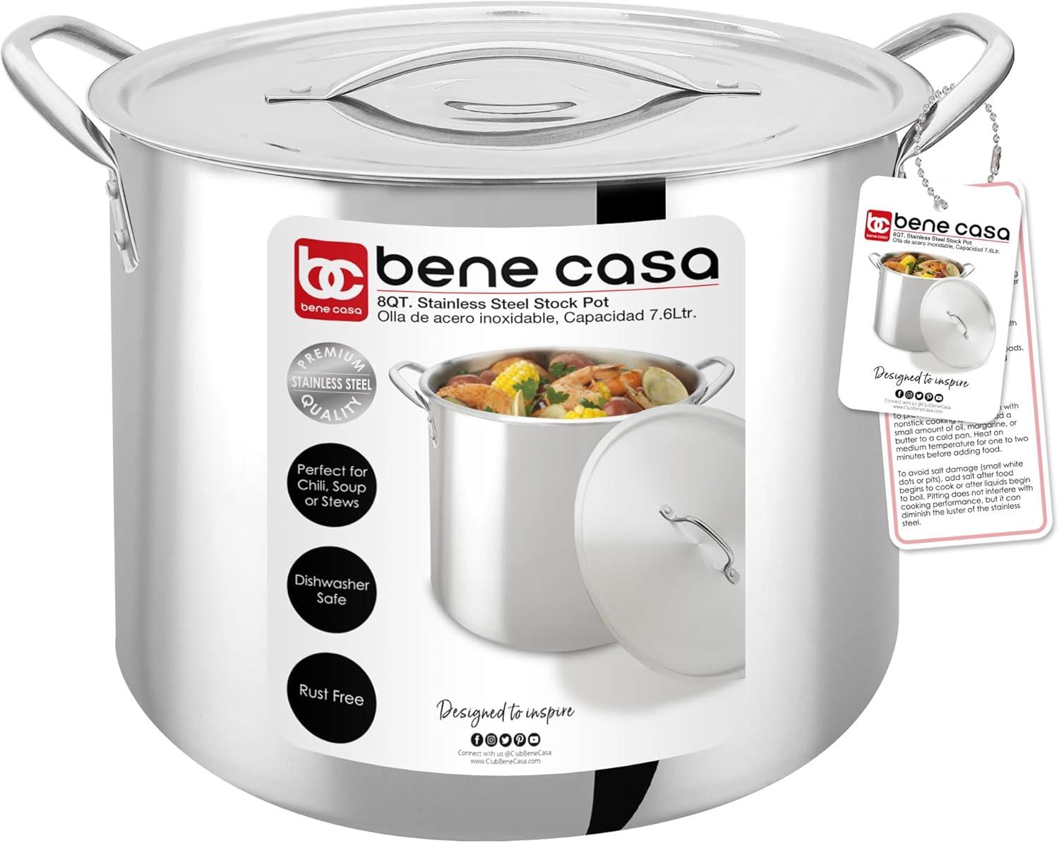 Bene Casa 8 Quart Silver Stainless Steel Stock Pot