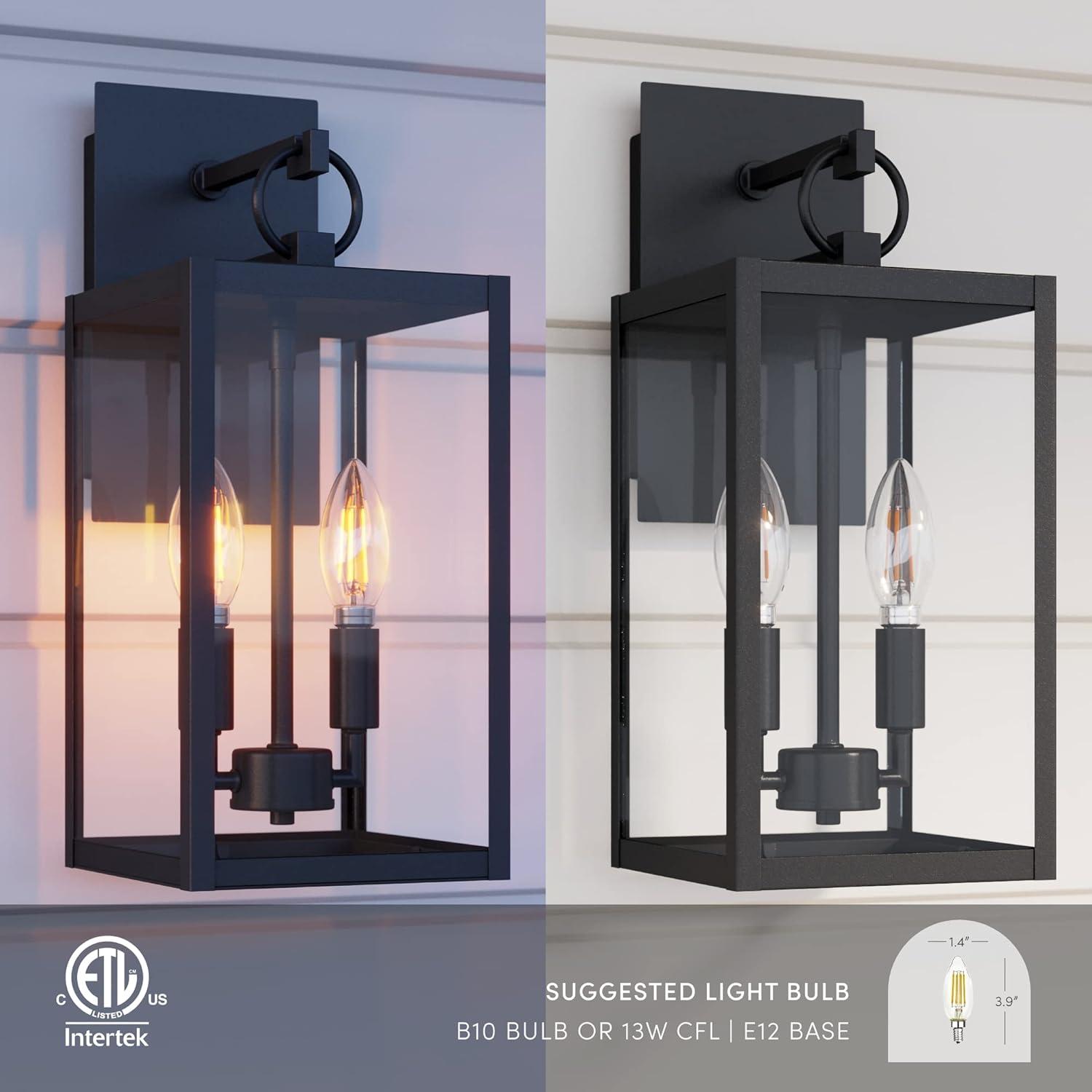 Nathan James Ferris Outdoor Black Wall Sconce Light Fixture, Porch Lantern for Exterior with Iron Frame and Clear Glass Shade, Black/Clear