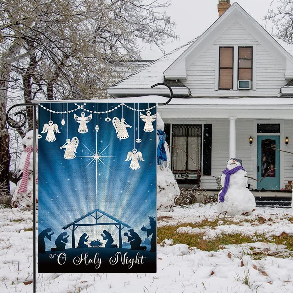 Christian Christmas Nativity Scene O Holy Night Garden Flags 12"x18" Double Sided Banner Decoration For Home Yard Lawn