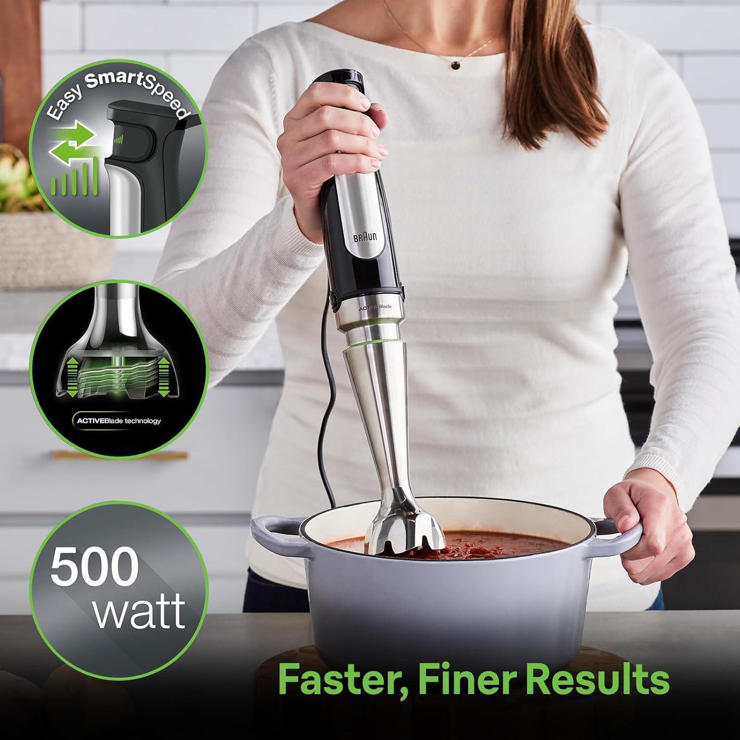 Braun Braun MultiQuick 7 Smart-Speed Hand Blender with 500 Watts of Power, Whisk, Masher, and 6-Cup Food Processor
