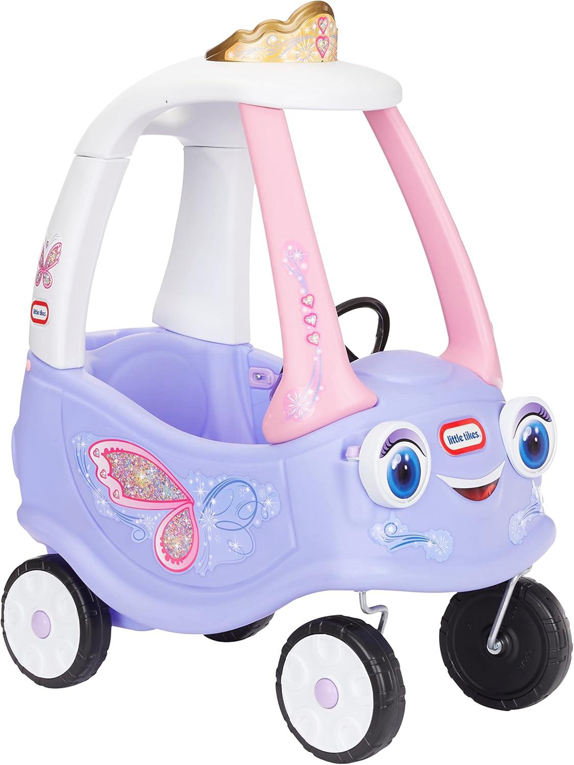 Fairy-Themed Purple and Pink Ride-On Coupe with Crown