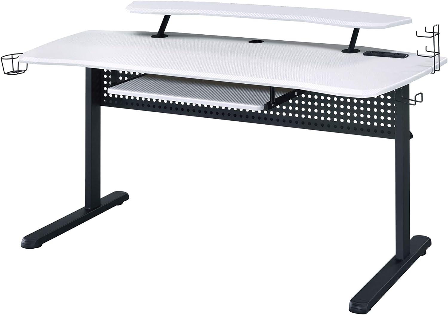 Ultimate Black Gaming Desk with Hutch, USB & Power Outlets