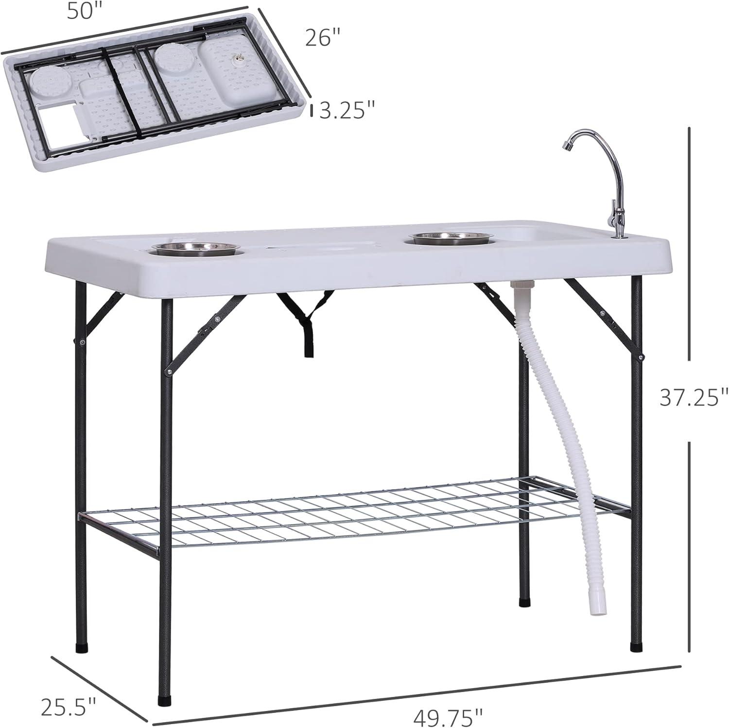 Outsunny 50" Portable Folding Fish Cleaning Table with Sink and Shelf