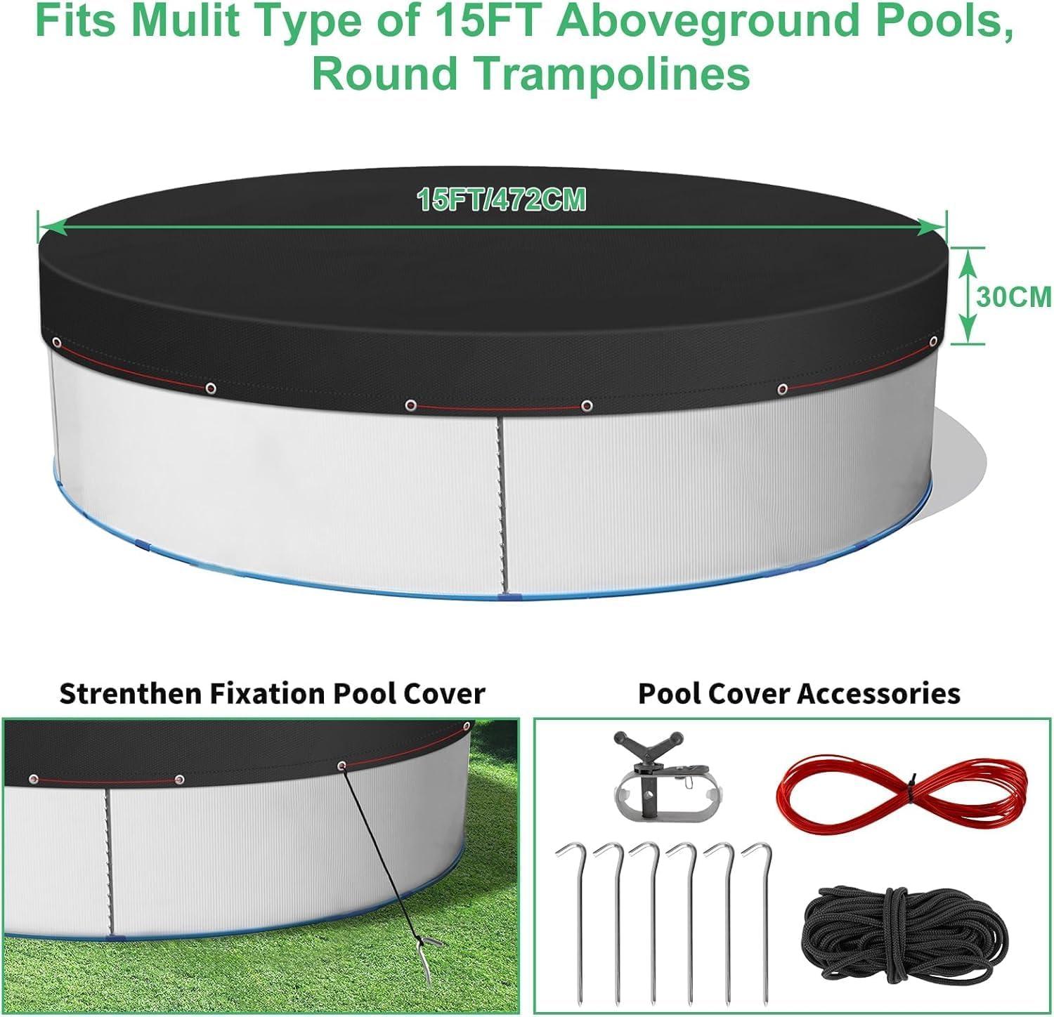 Miheo 15' UV Resistant Black Round Pool Cover for Above-Ground Pools