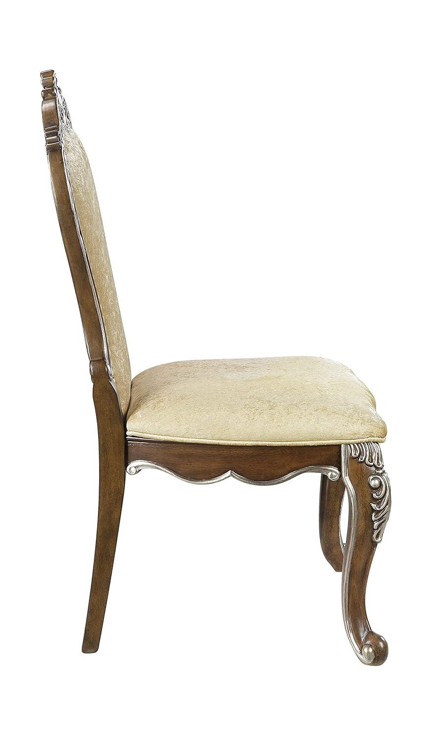 25" Latisha Dining Chair Antique Brown - Acme Furniture: Silver Detailing, Gray Chenille, Nailhead Trim