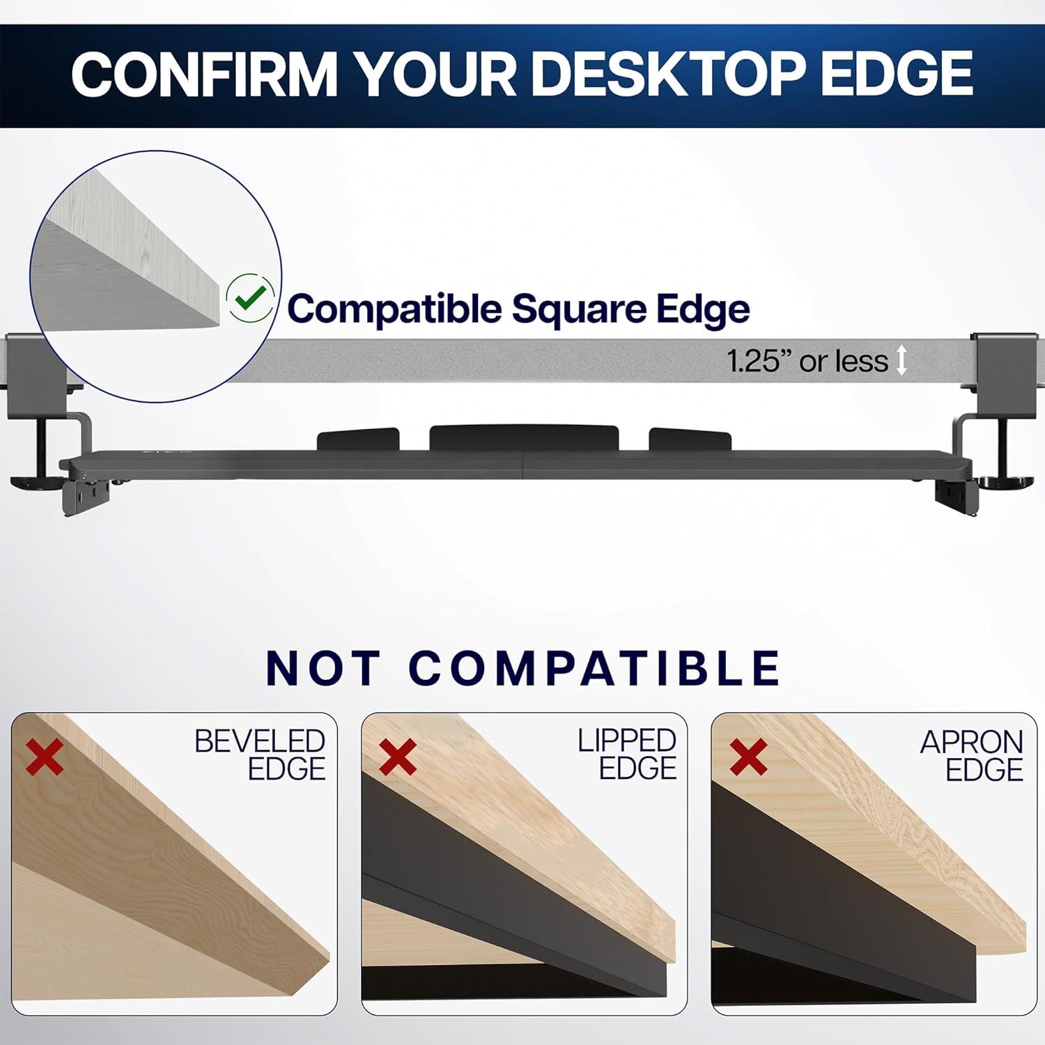 VIVO Vintage Brown Extra Long Clamp-on Computer Keyboard Mouse Under Desk Tray