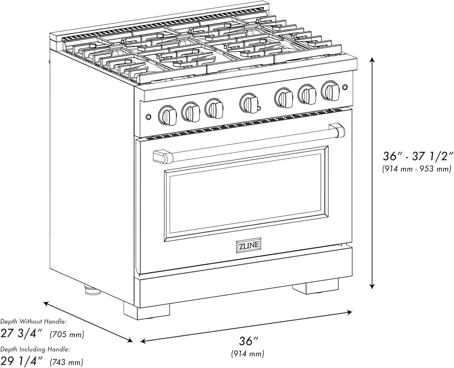 ZLINE 36" Paramount Dual Fuel Stainless Steel Range w/ 6 Burner Cooktop & Convection Oven