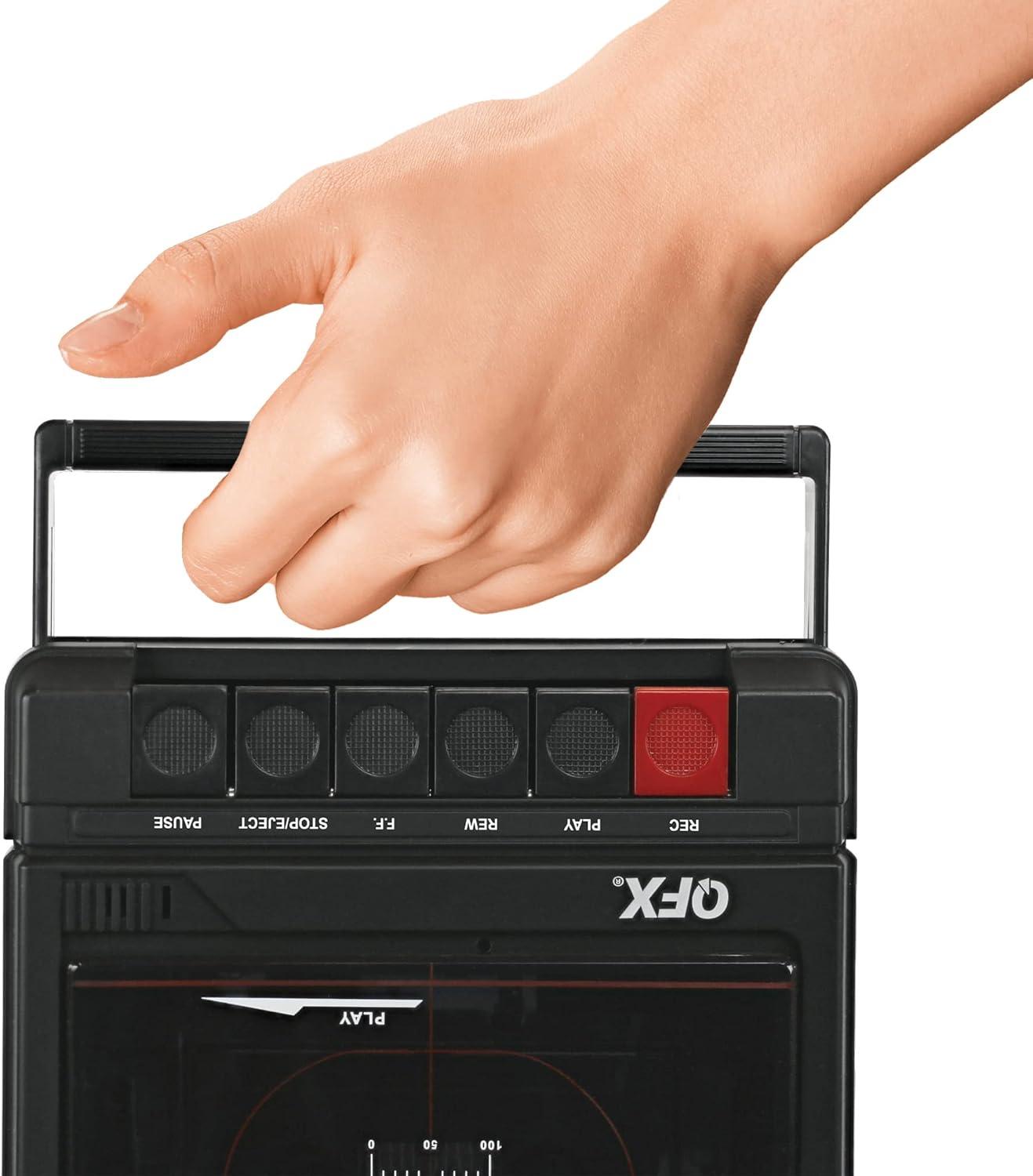 QFX Retro-39BT Shoebox-Style Cassette Player/Recorder with Bluetooth, FM Radio, USB input, Black