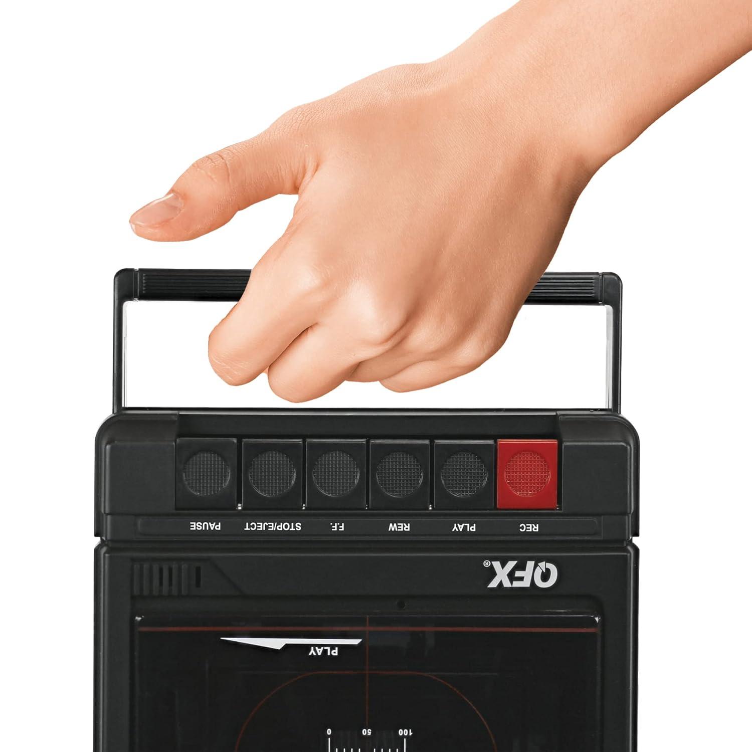 QFX Retro-39BT Shoebox-Style Cassette Player/Recorder with Bluetooth, FM Radio, USB input, Black