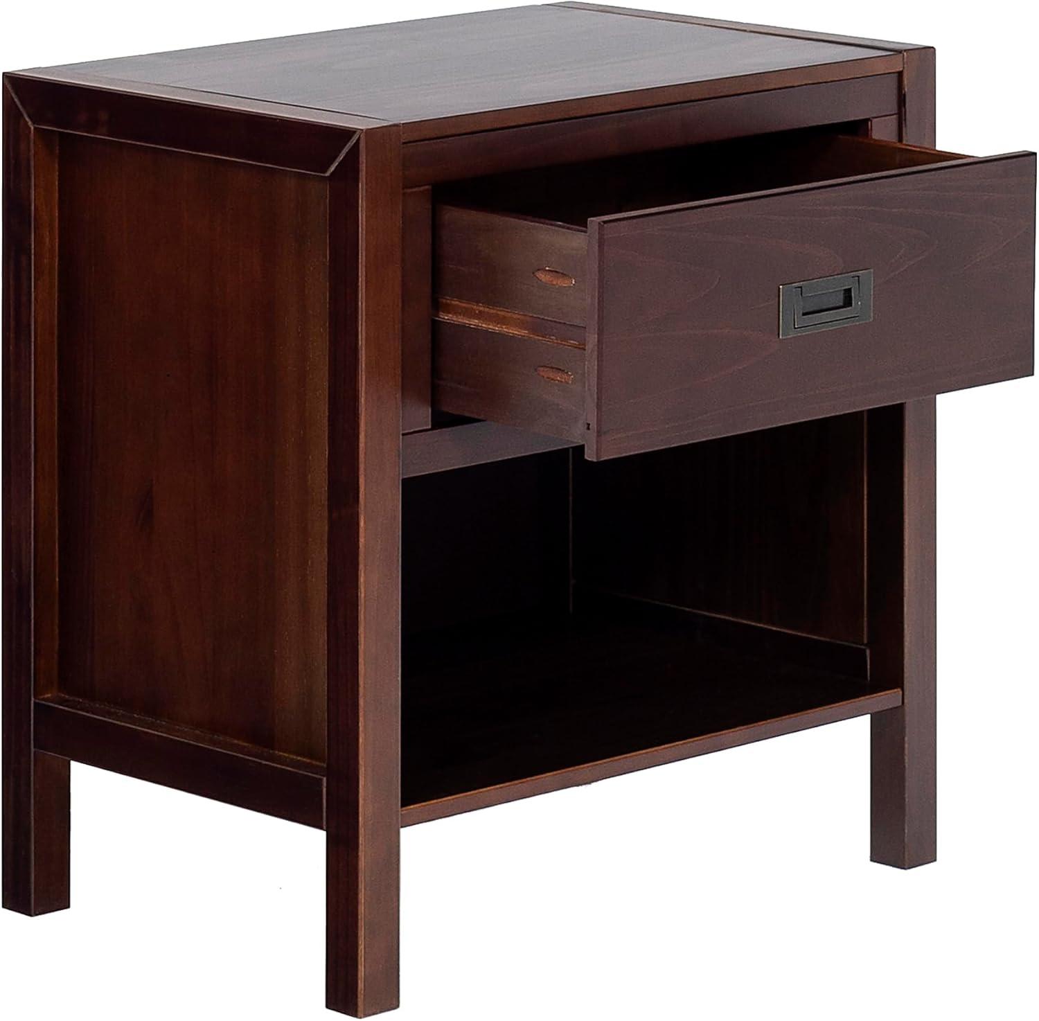 Mid-Century Chic Walnut Solid Wood Nightstand with Metal Handle