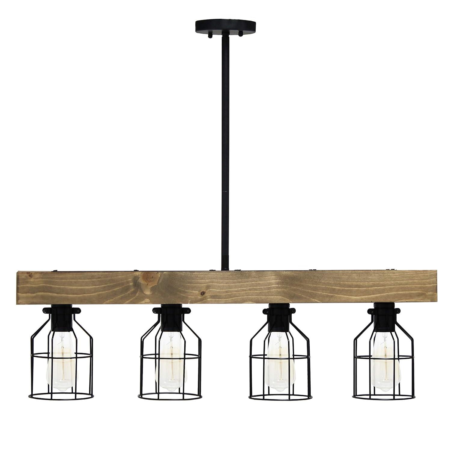 Elegant Designs 47.5" Farmhouse Rustic Cage Ceiling Pendant, Restored Wood, Black/Brown