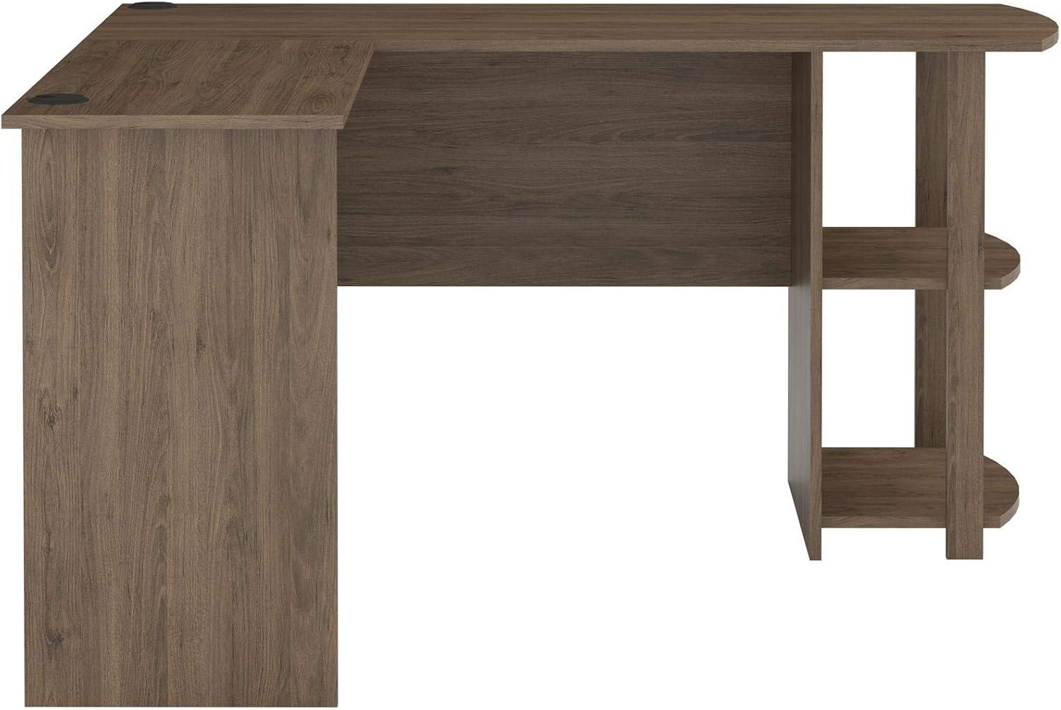 Rustic Oak L-Shaped Computer Desk with Shelves