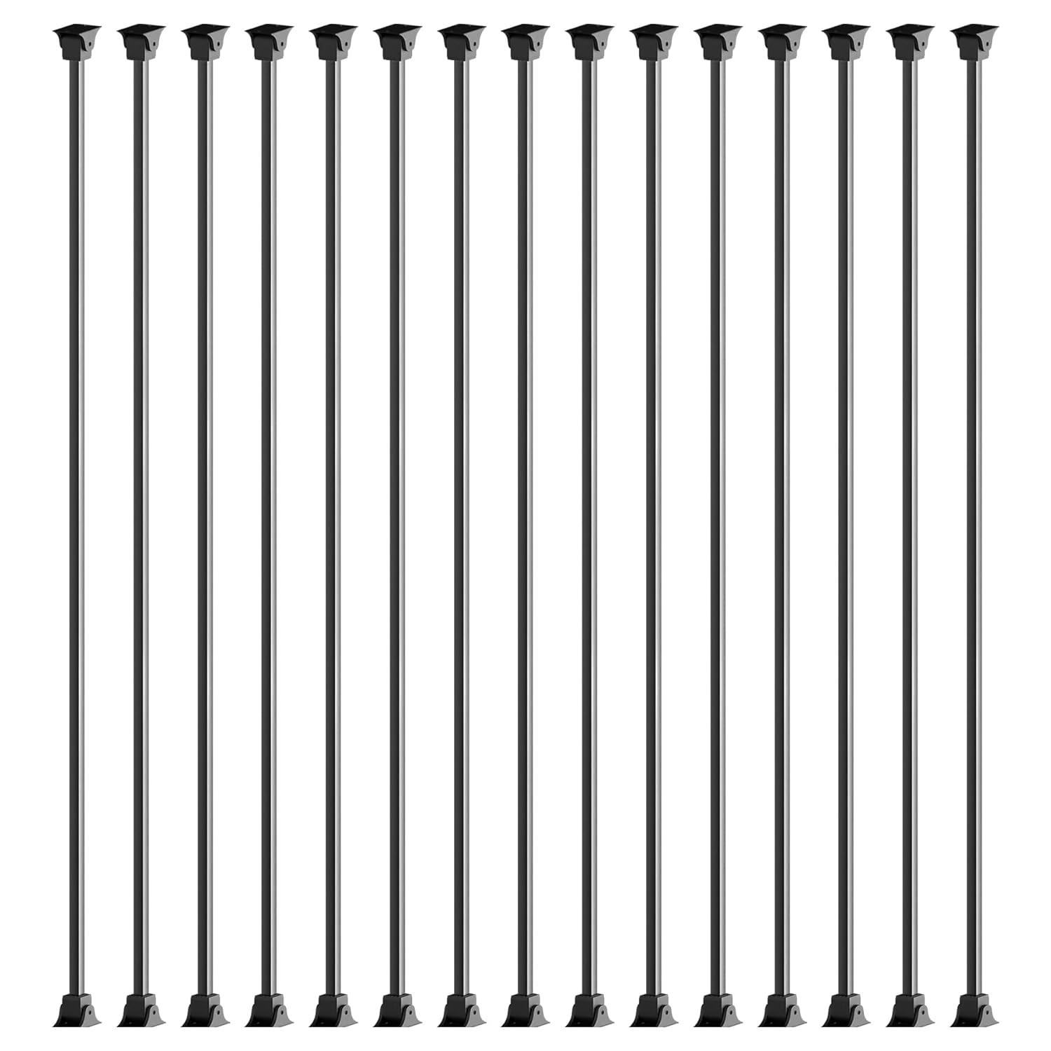 15 Pack Iron Balusters Square Hollow Stair Spindles 1/2" Metal Balusters with Iron Baluster Swivel Shoes for Staircase