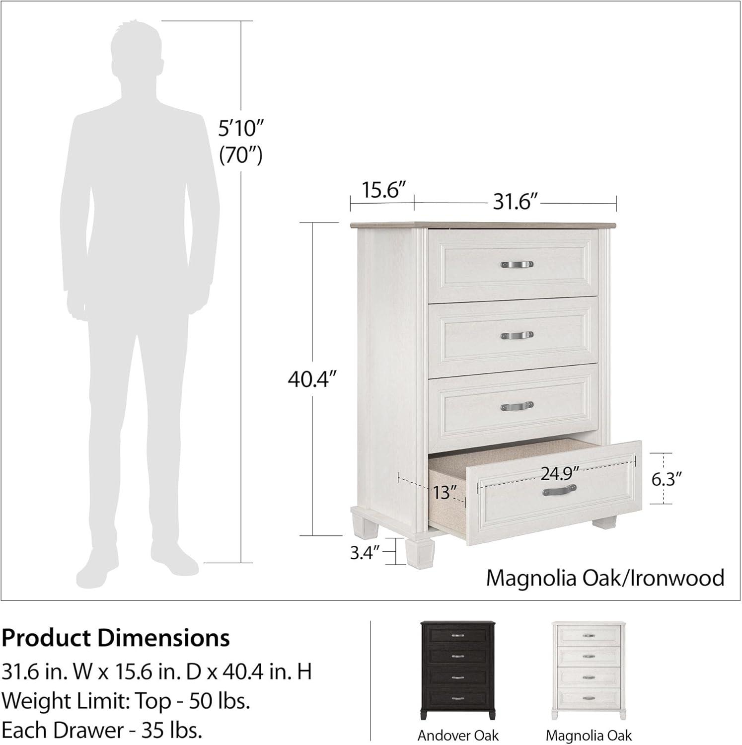 Ameriwood Home Hillview 4 Drawer Dresser, Ivory Oak