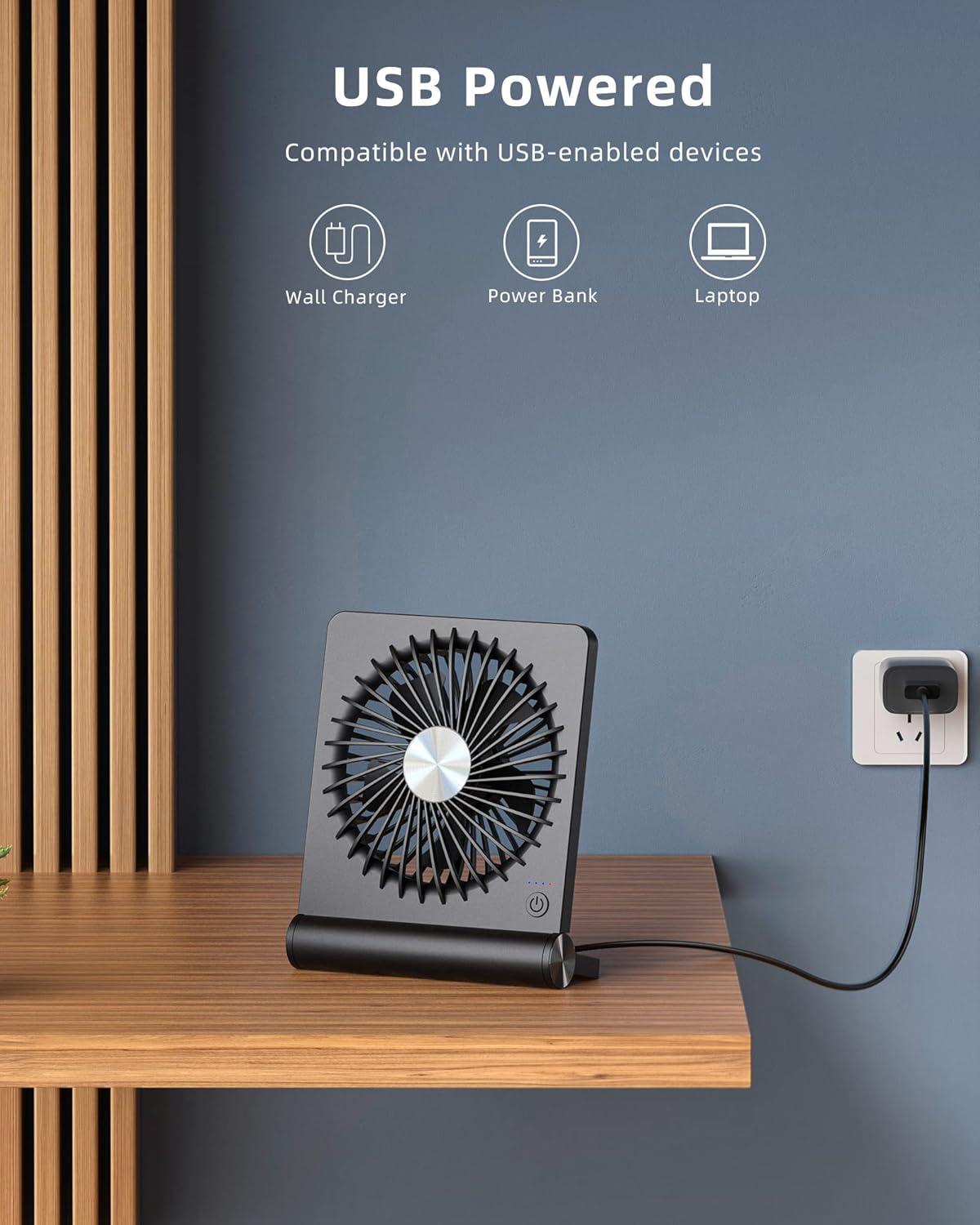 Koonie 5.7" 3-Speed USB-C Tilt Folding Desk Fan