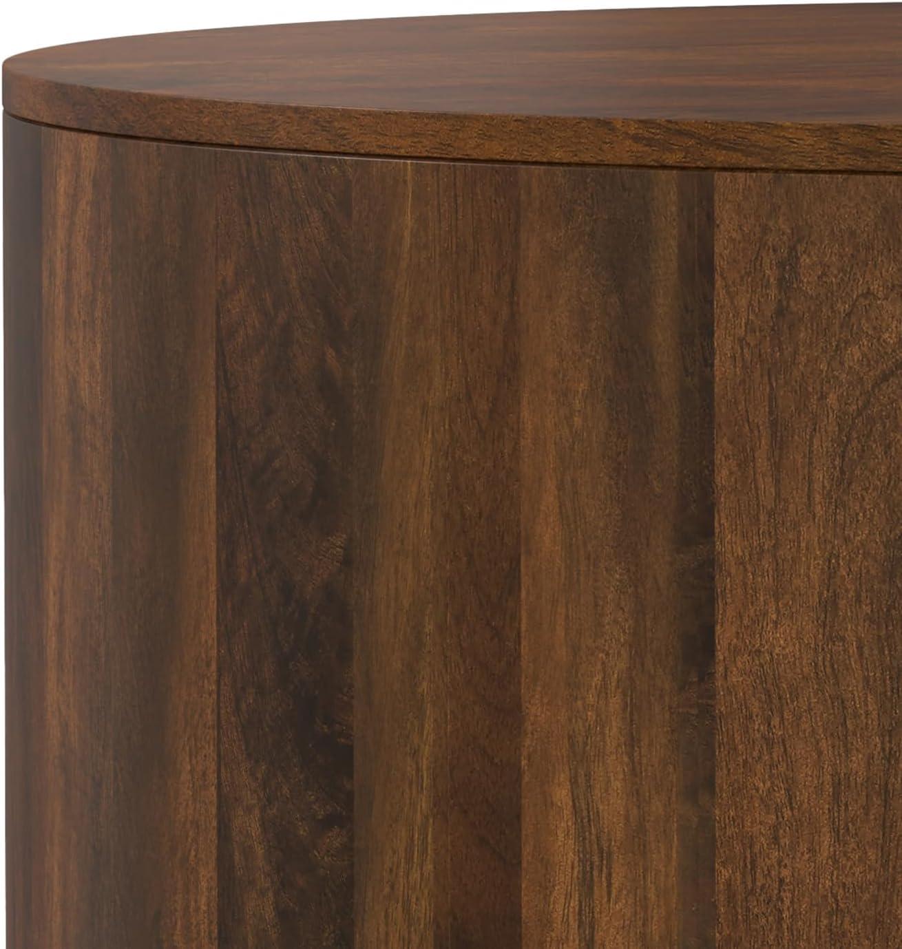 Millbury SOLID MANGO WOOD 36 inch Wide Round Contemporary Drum Coffee Table in Walnut Brown, Fully Assembled