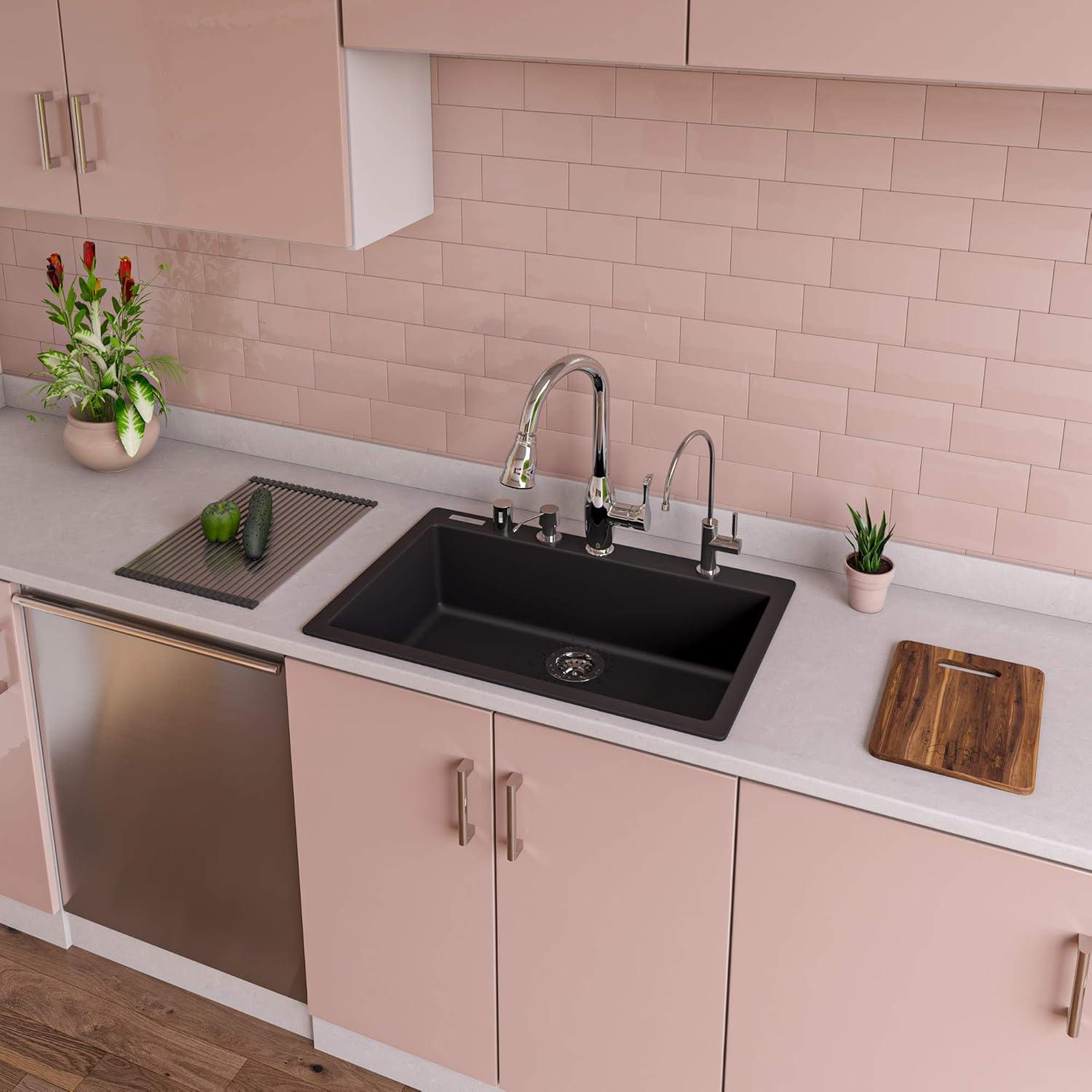 29.88'' L Drop-In Single Bowl Granite Kitchen Sink