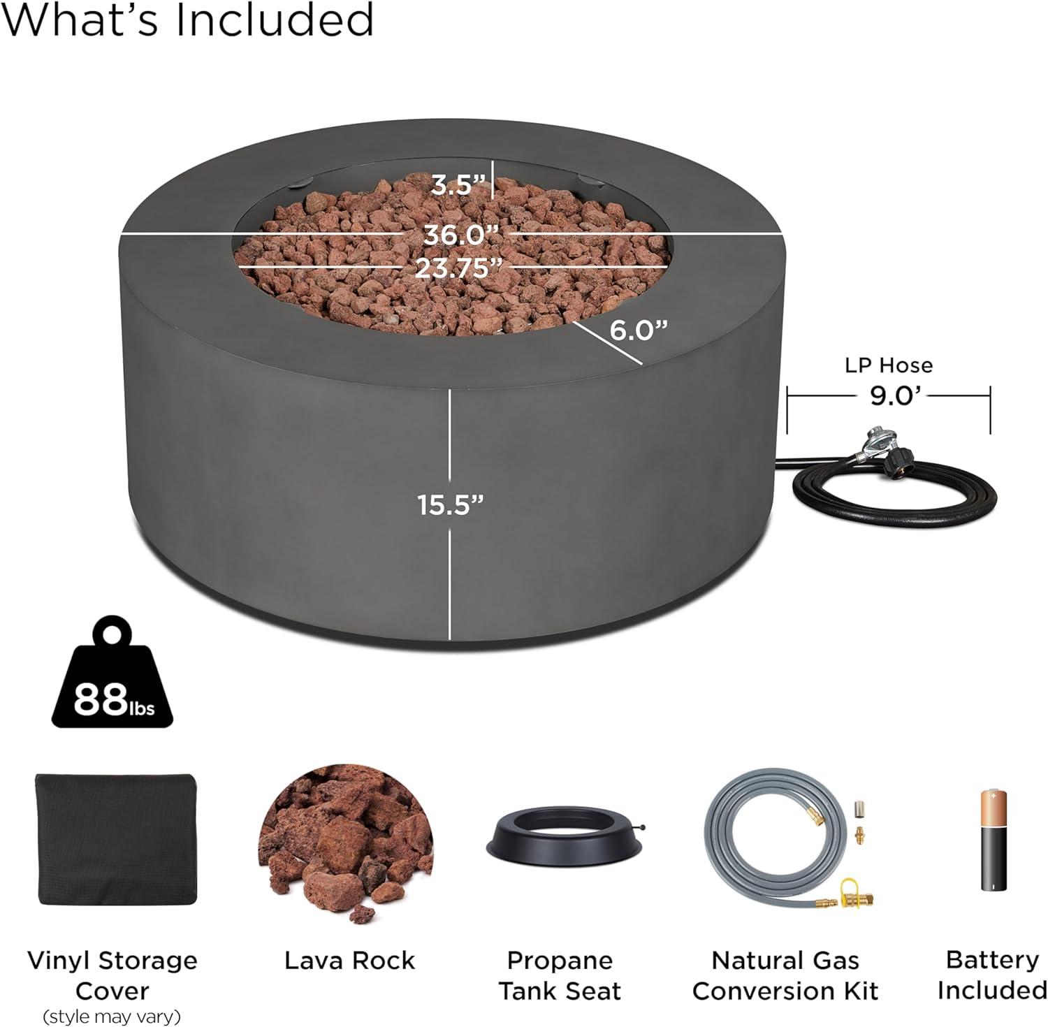 Aegean 36" Round Steel Propane or Natural Gas Fire Pit Table by Real Flame
