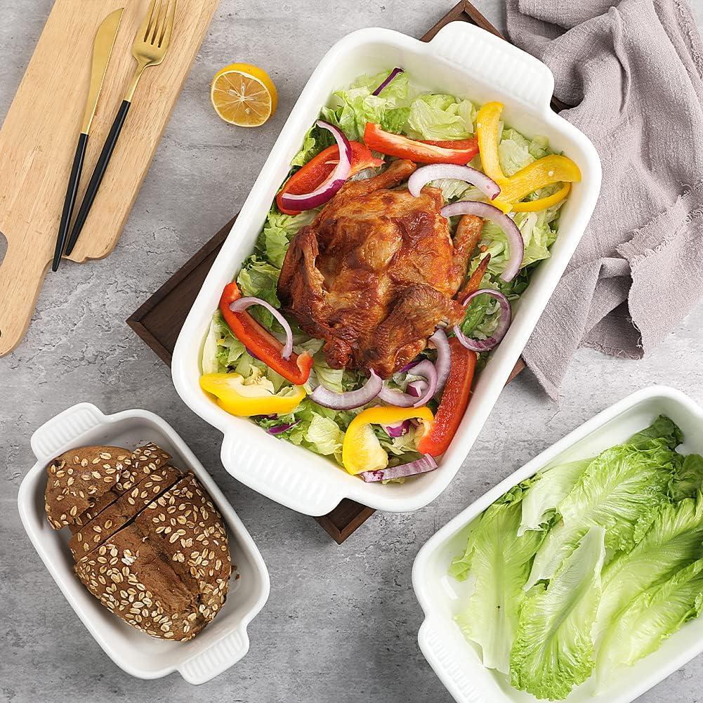 SWEEJAR Rectangular Ceramic Bakeware Set, Non-Stick Roasting Pan with Handles Baking Dishes,Casserole Pans for Cake Dinner, Set of 3 - Navy