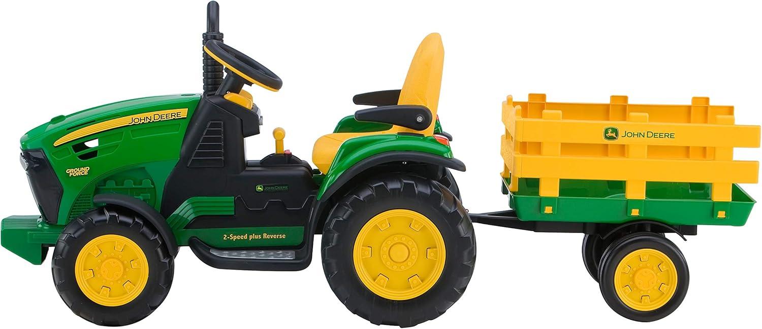 Peg Perego 12V John Deere Ground Force Tractor with Trailer Powered Ride-On - Green