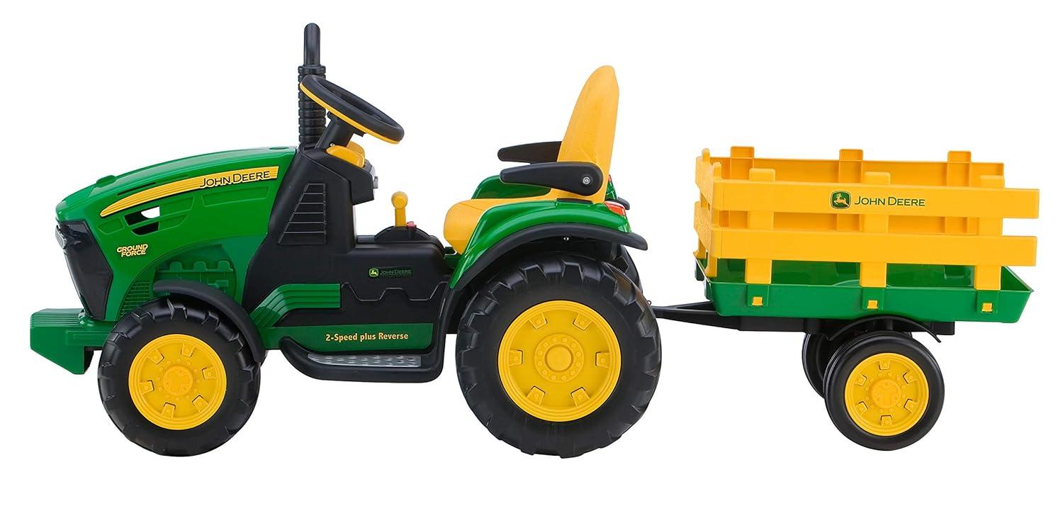 Peg Perego 12V John Deere Ground Force Tractor with Trailer Powered Ride-On - Green