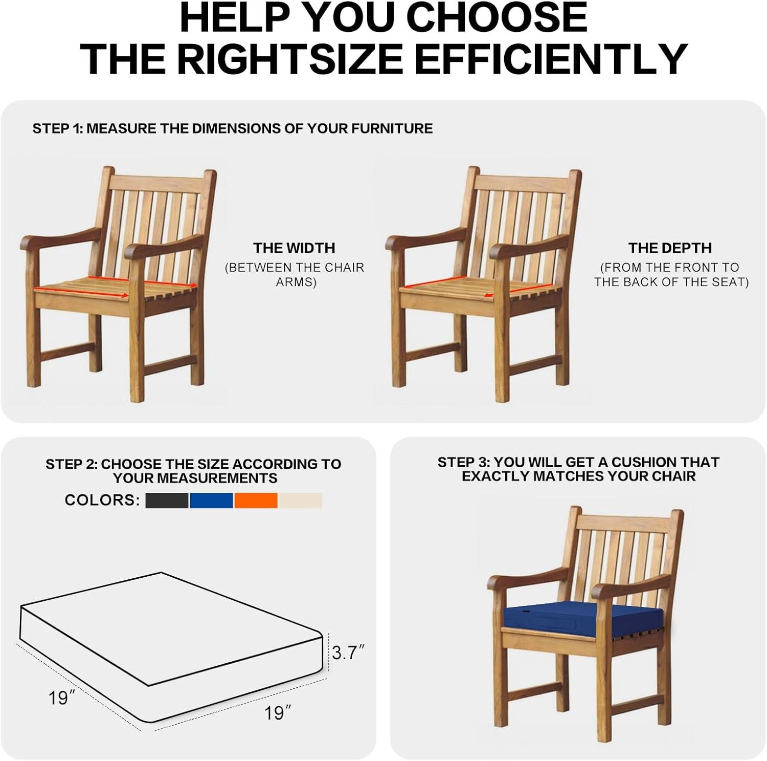 Dmsky Patio Chair Cushion,19 x 19 x 3.7 Inch Outdoor Chair Cushions for Patio Furniture,Waterproof Seat Cushions with Ties, Garden Sofa Couch Chair Pads with Handle Set of 2(Blue)…