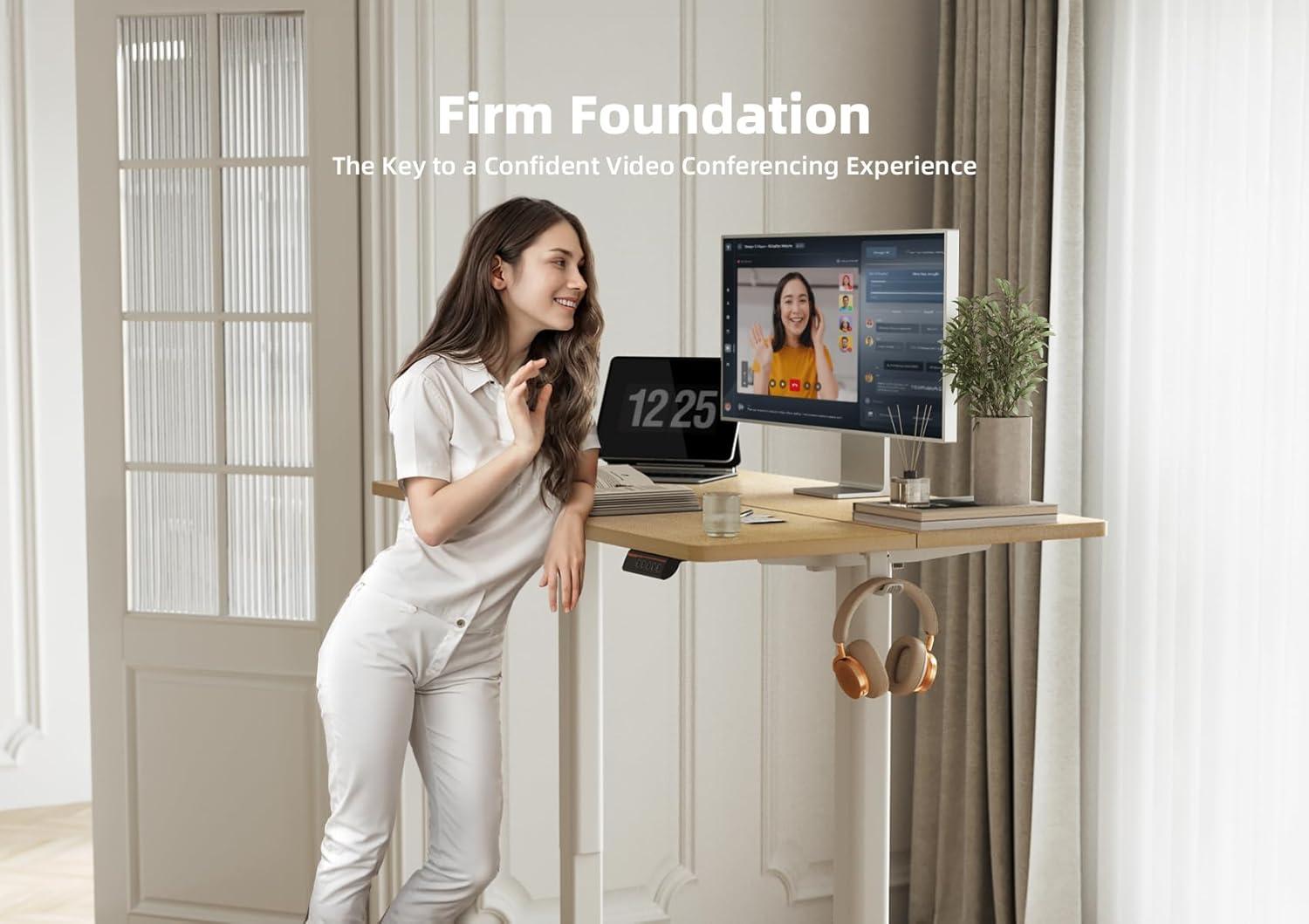 YDN Electric Standing Desk, 48x24 Inch Stand up Desk Adjustable Height, Sit Stand Home Office Desk with Splice Board, Natural Top