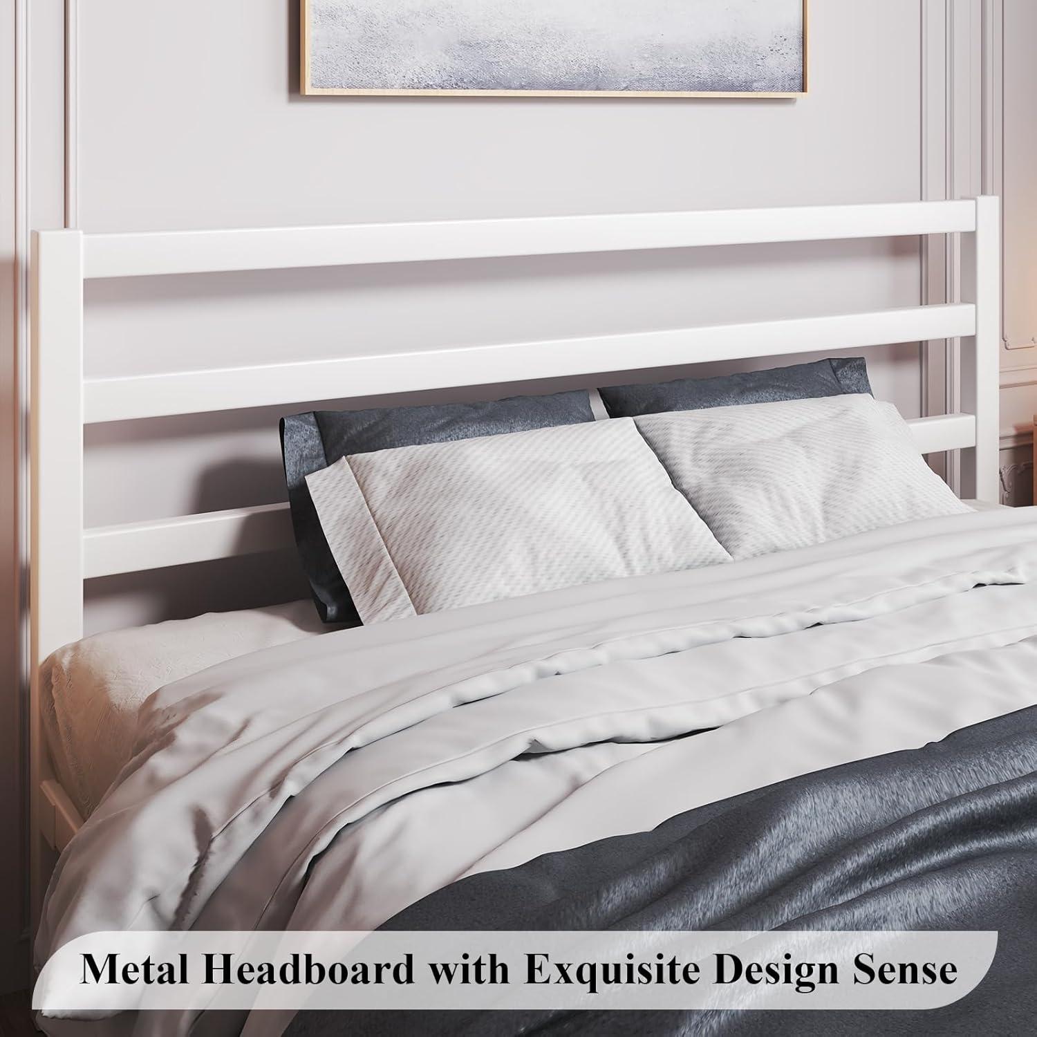 King Size Bed Frame, Heavy Duty Platform Bed Frame with Strong Metal Foundation,Under Bed Storage,Mattress Foundation,No Box Spring Required,Easy Assembly, White