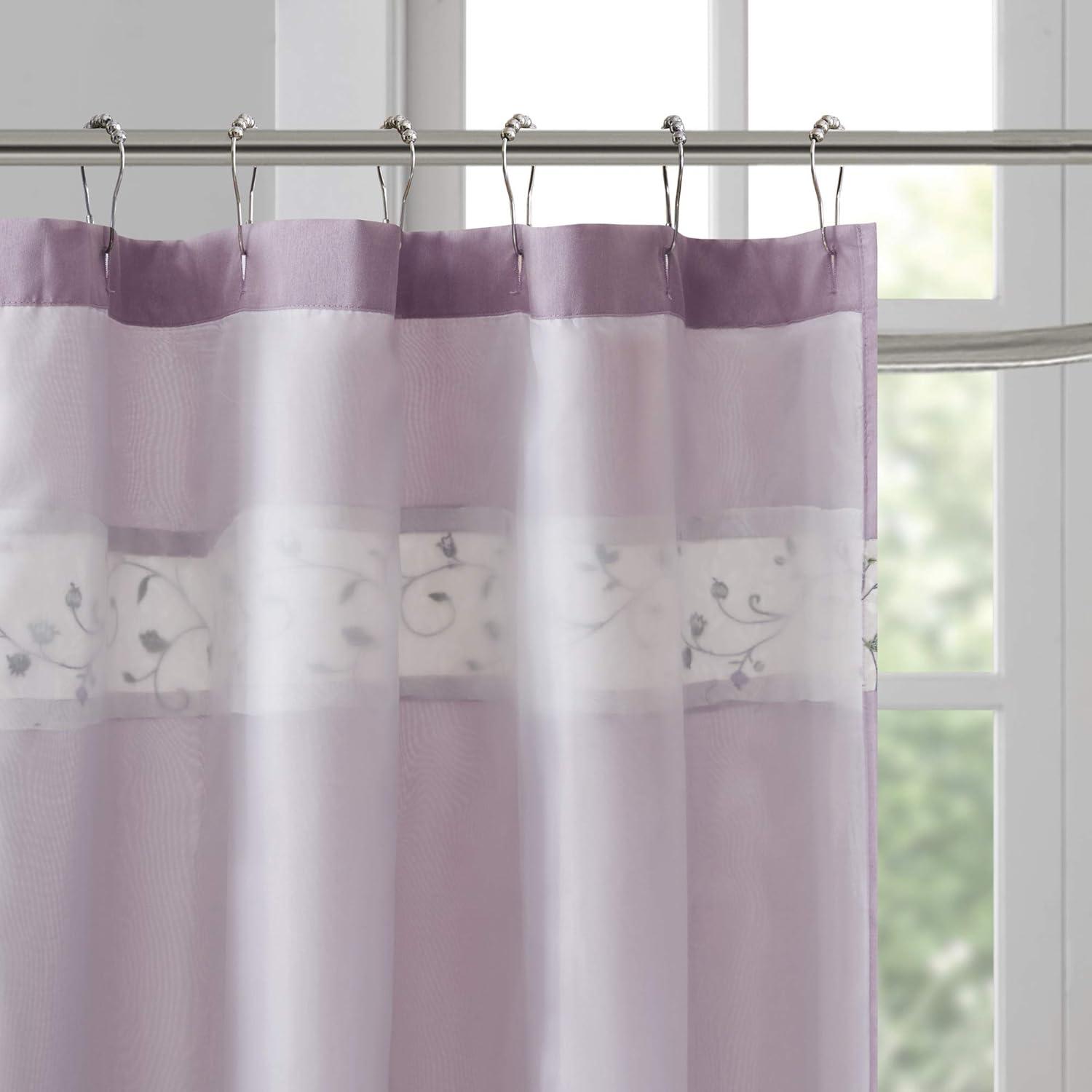 Serene Faux Silk Embroidered Floral Shower Curtain