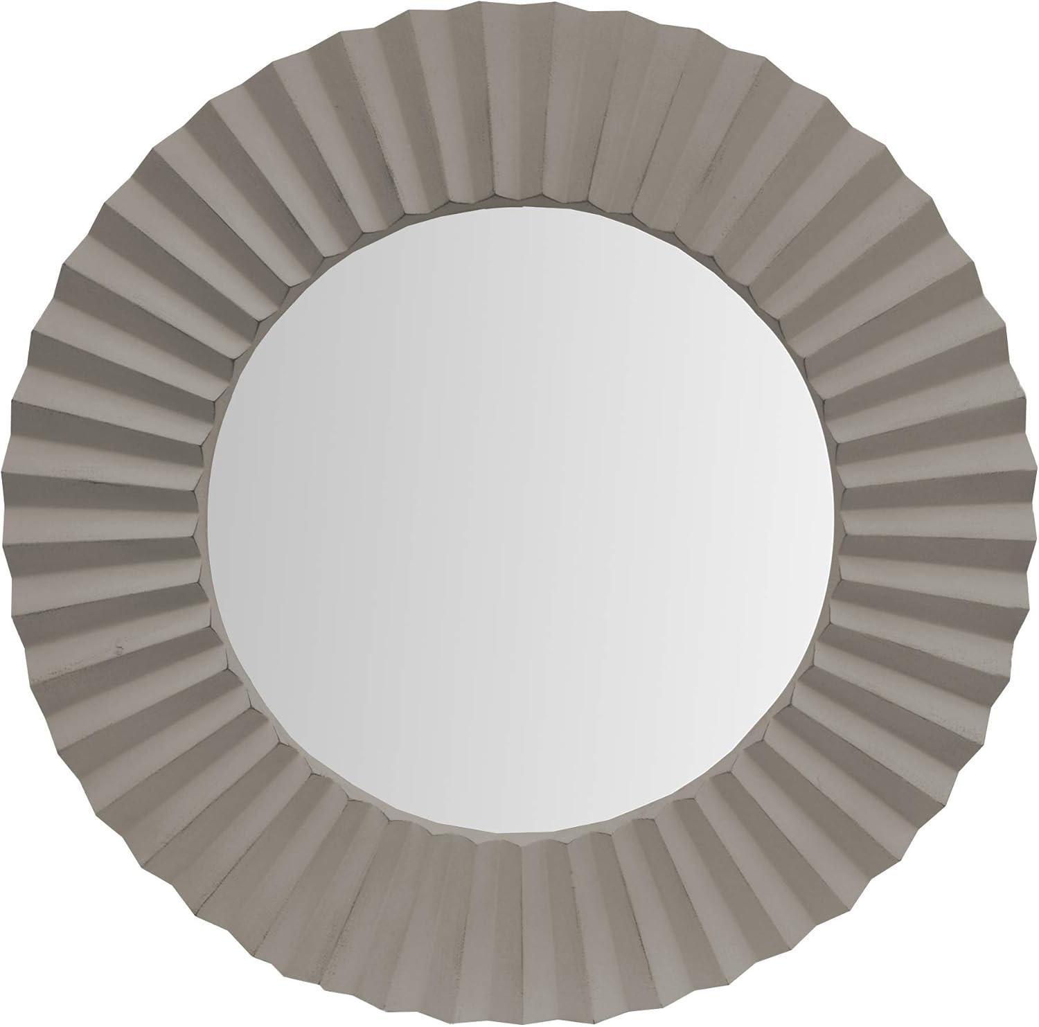 Elegant Gray 32" Round Beveled Corrugated Wooden Wall Mirror