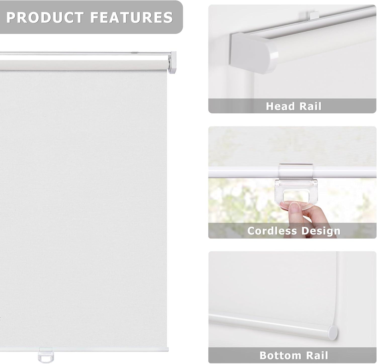 Muanna Cordless Cellular Shades No Tools No Drill Blackout Cellular Blinds for Window Size 25'' W x 48'' H, Silver White