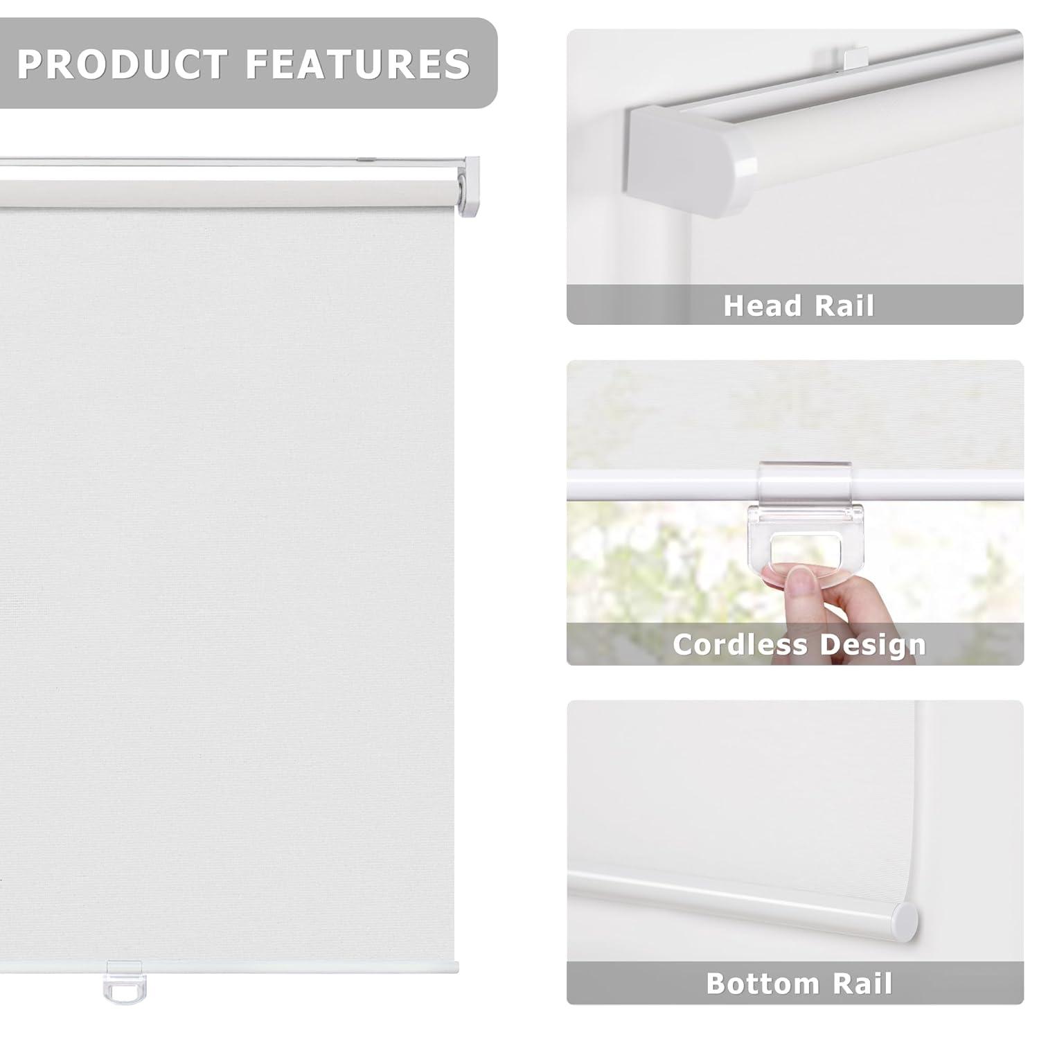 Muanna Cordless Cellular Shades No Tools No Drill Blackout Cellular Blinds for Window Size 25'' W x 48'' H, Silver White