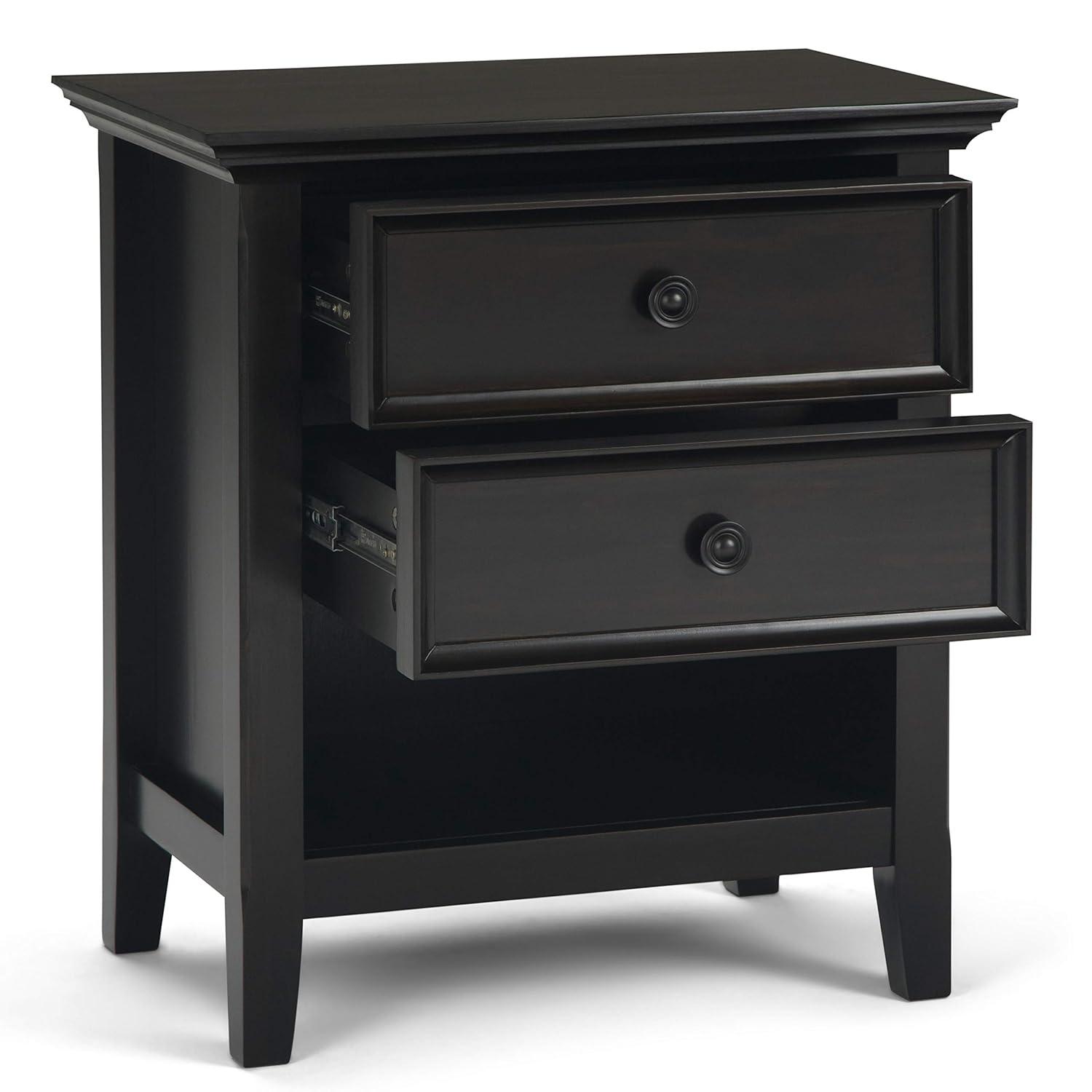 Simpli Home Amherst 24"W 2-Drawer Solid Wood Nightstand with Open Shelf